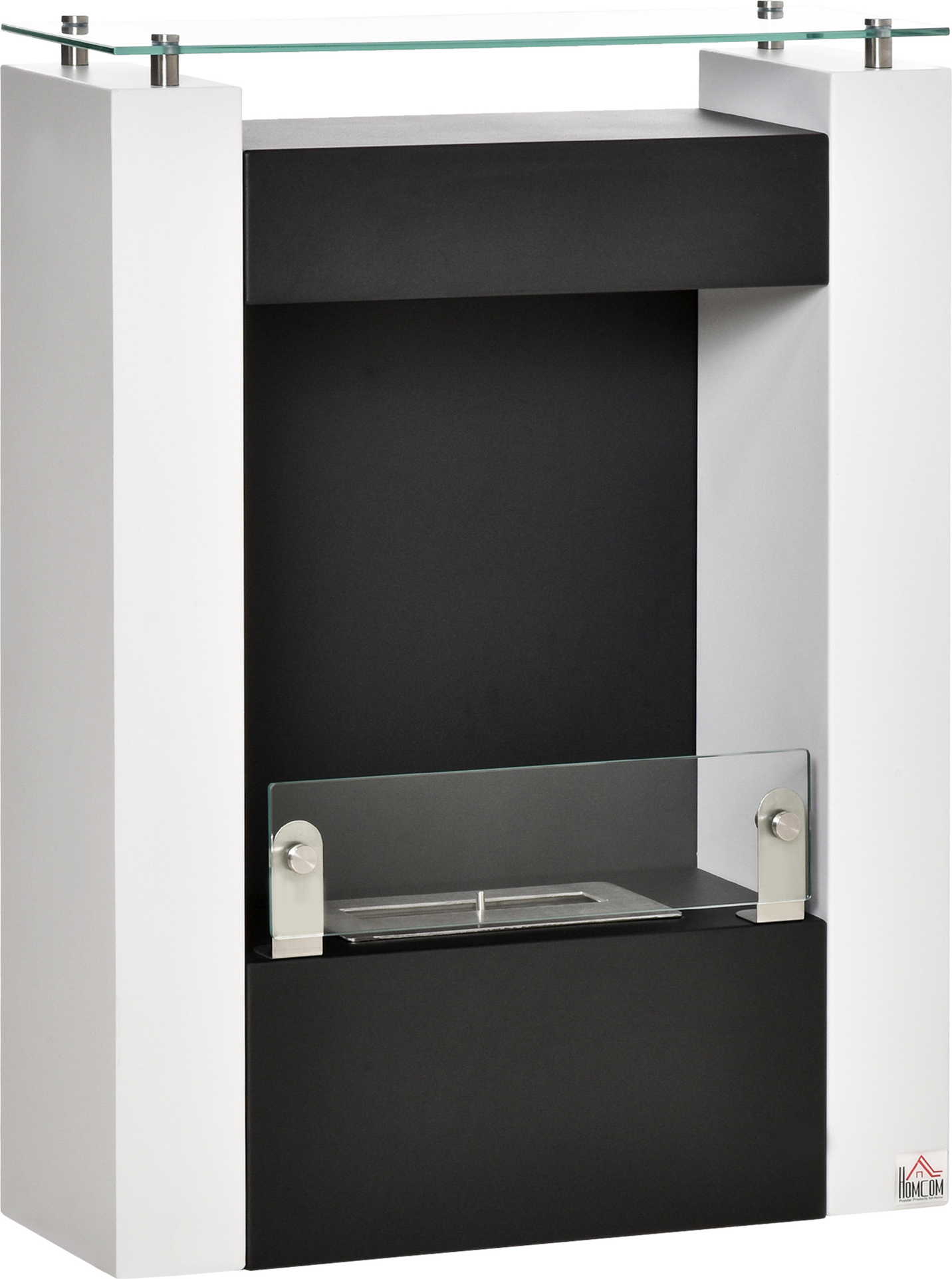 HOMCOM Etanolový krb etanolový horák 1993W 1,5L 3 hodiny horenia bez dymu voľne stojaci oceľ nerezové tvrdené sklo biela+čierna 60 x 20 x 79 cm