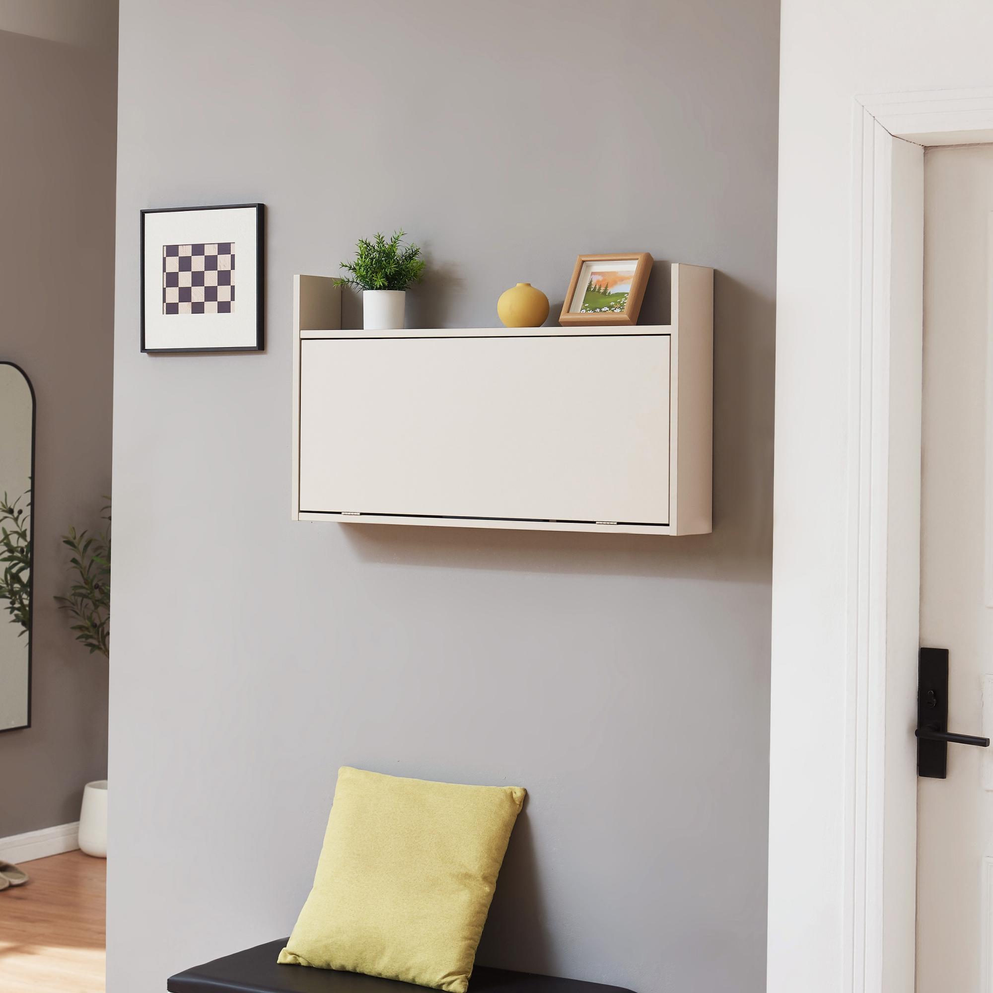 en.casa Klappschreibtisch ‘Rautalampi’ mit Ablage und 2 Fächern 83 x 48 x 15 cm Beige