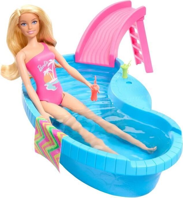 Barbie - Puppe und Zubehör - Blonde Puppenkiste mit Schwimmbad MATHRJ74