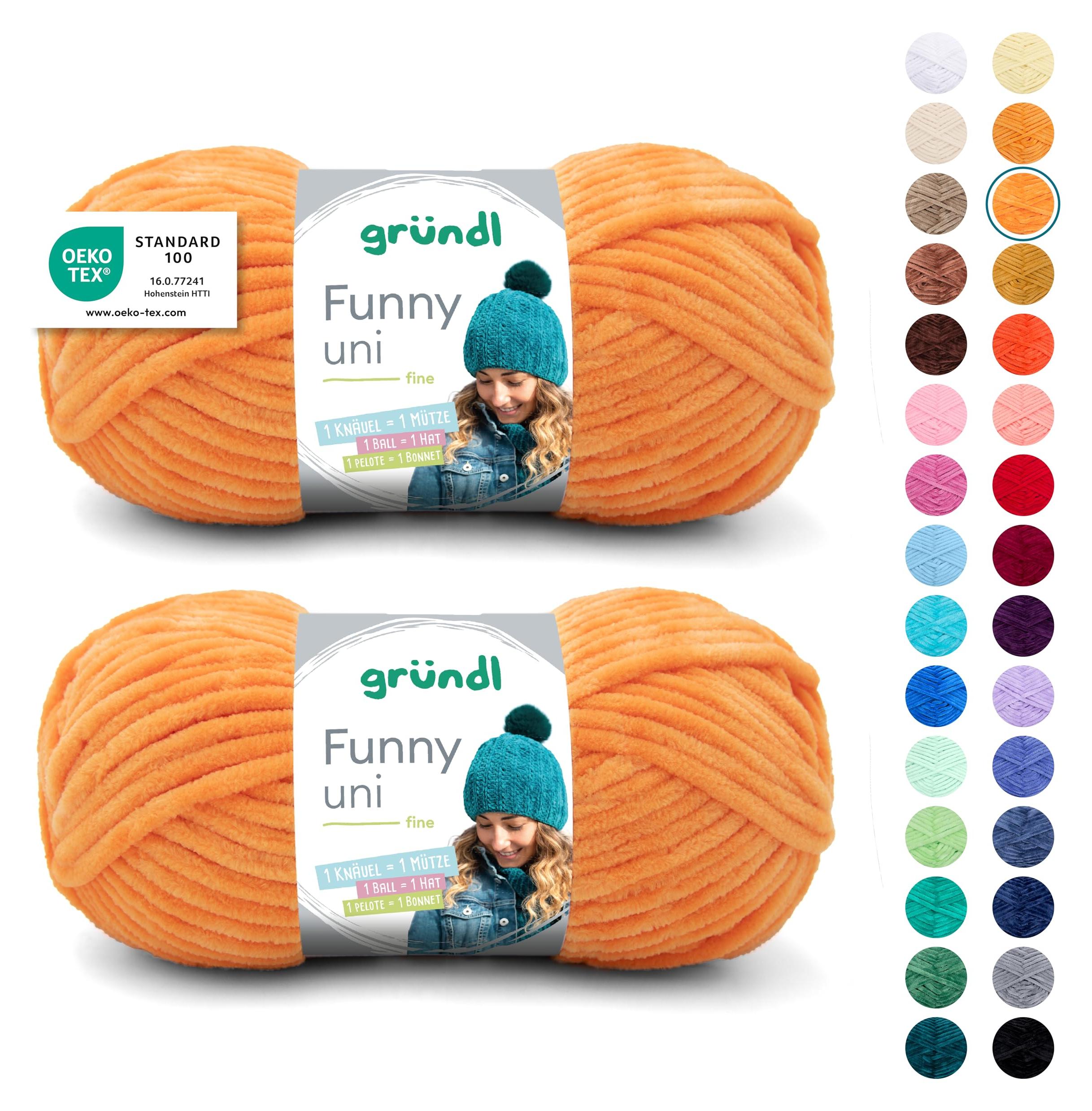 Gründl Wolle Funny uni Chenille Wolle 2 Knäuel 100 g, Gelb