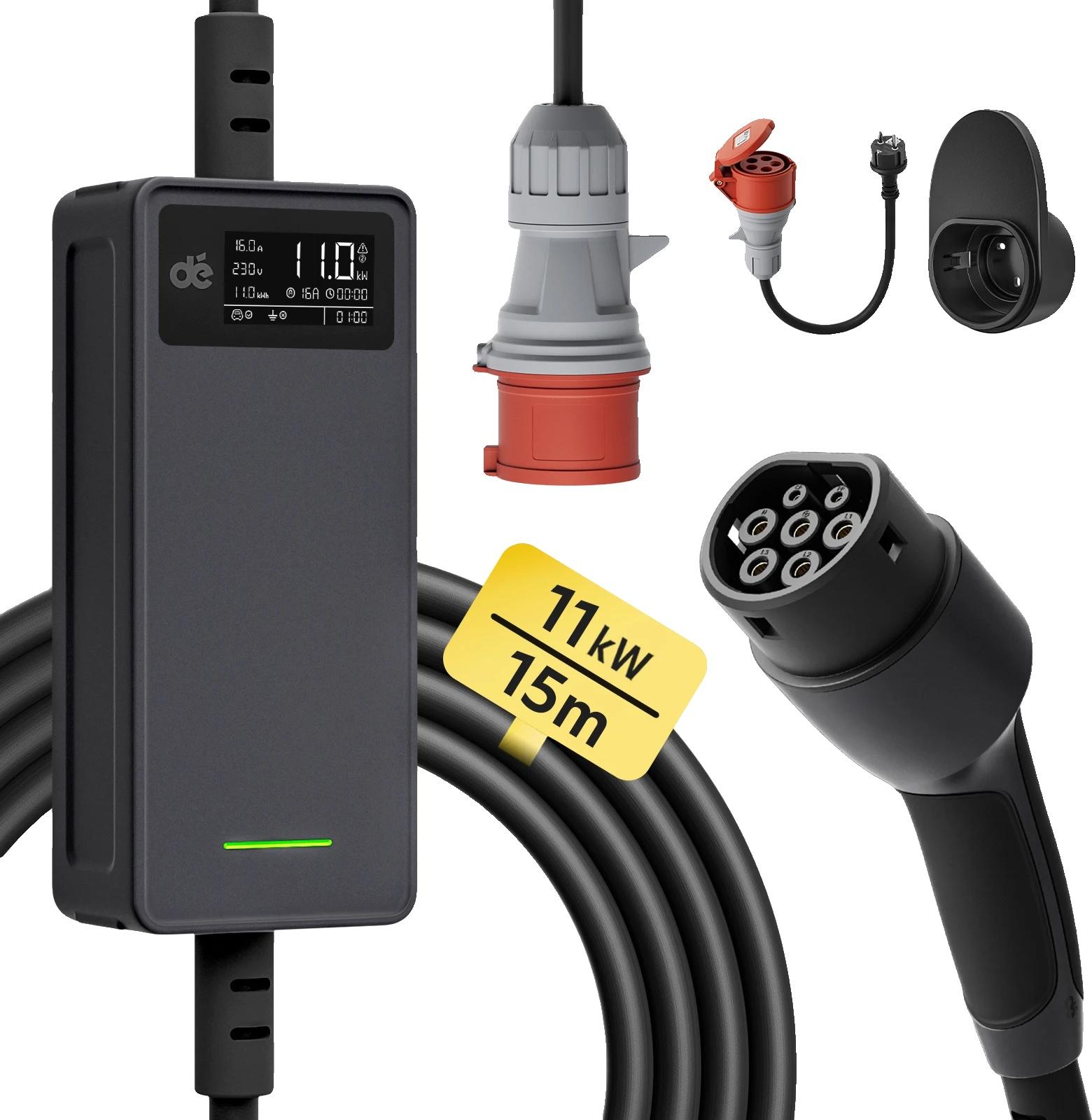 Nabíjačka EV, výkon 11 kW, 3-fázový prúd 16 A, trieda ochrany IP65, základná súprava 11 kW 15 m, TYP2