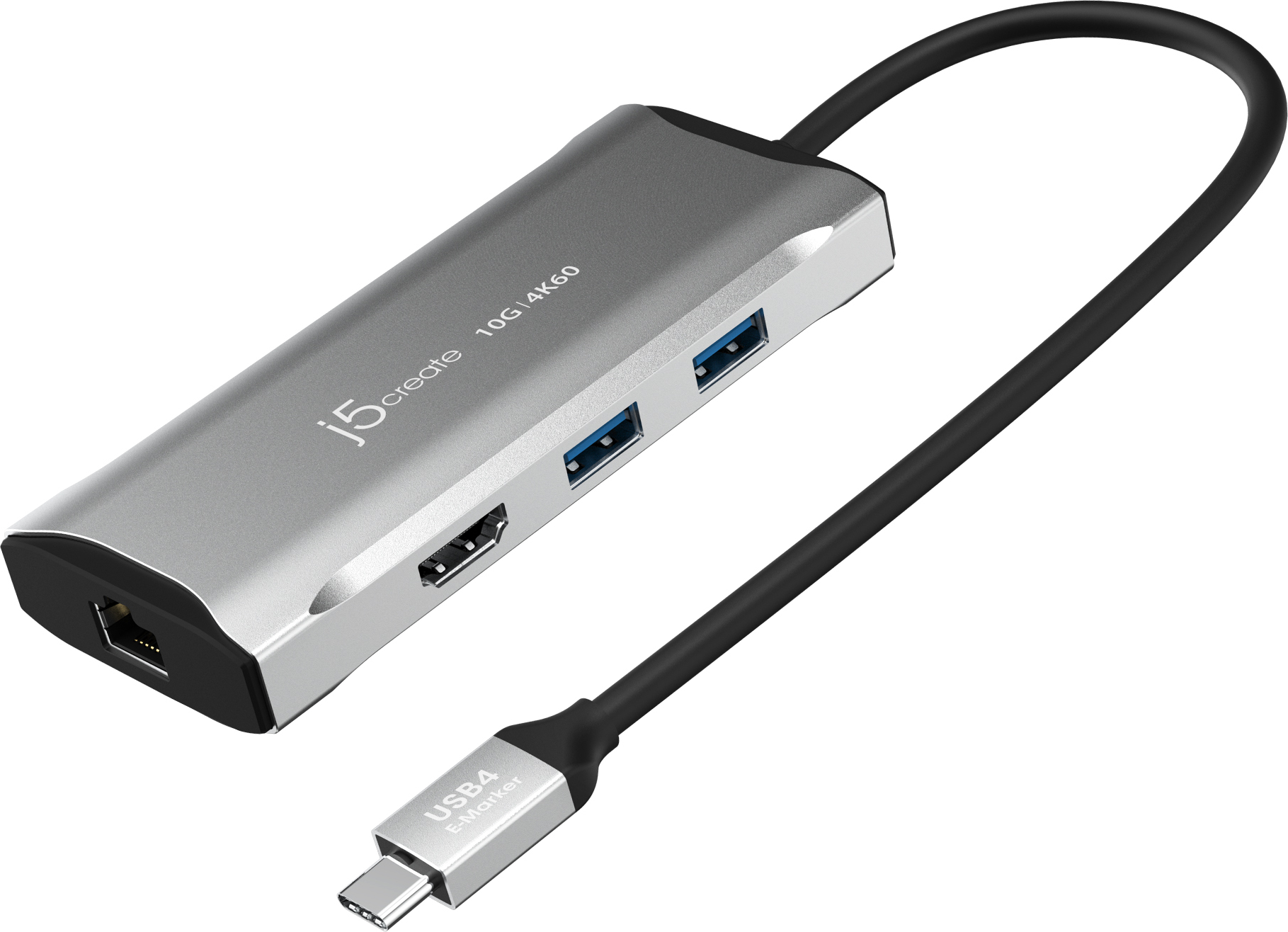 j5create JCD392-N 4K60 Elite USB-C® 10Gbps Travel Dock - káblový - USB 3.2 Gen 1 (3.1 Gen 1) Type-C - 100 W - 10,100,1000 Mbps - sivý - vesmírne sivý (JCD392-N)