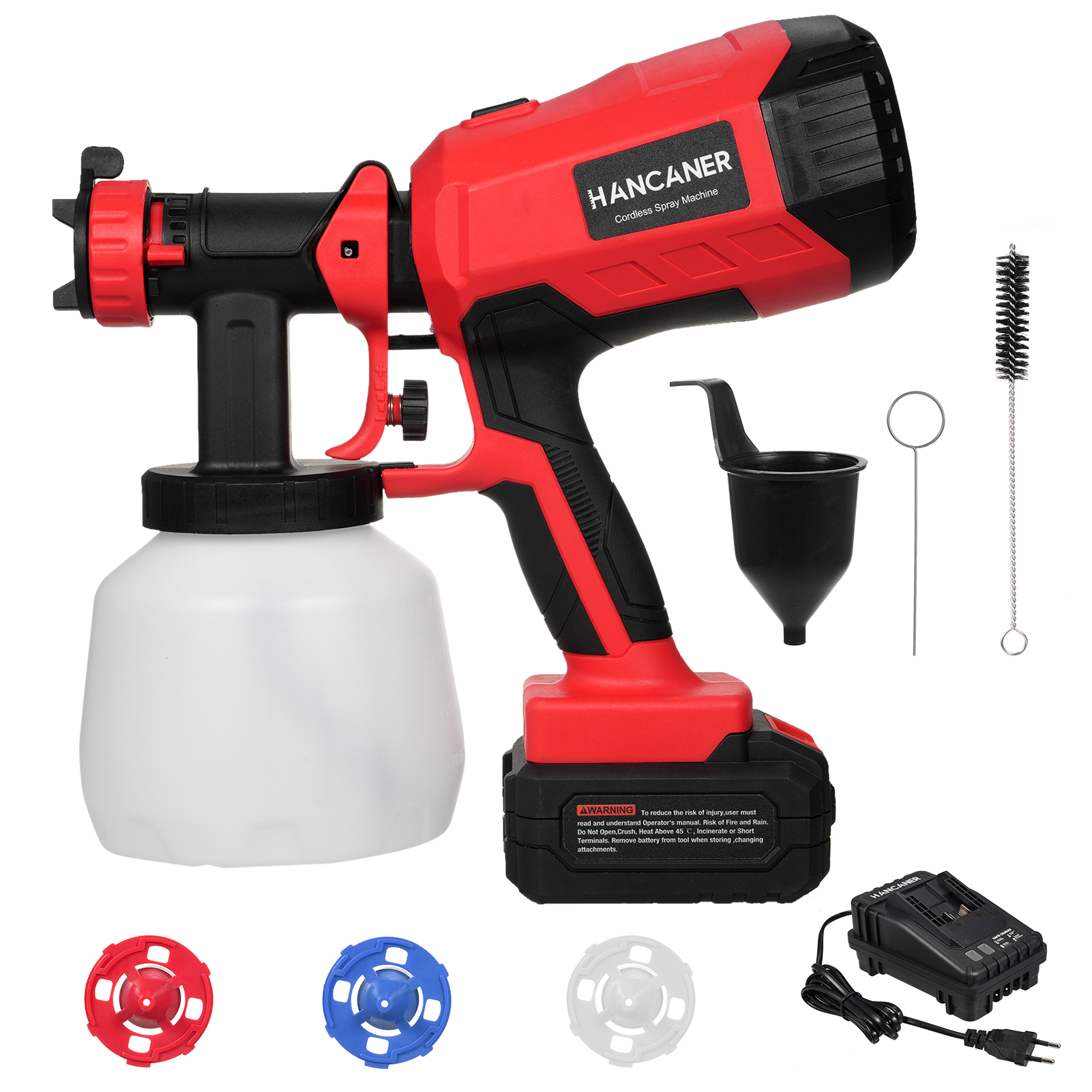 Aibecy Kabelloses Farbspritzgeraet, 1200 ml, Farbspritzgeraet mit 4000-mAh-Batterien, 20-V-Farbspritzgeraet mit 3 Duesen, 3 Spruehmuster, Verwendung fuer Wand, Zaun, Metallboden, Heimwerken
