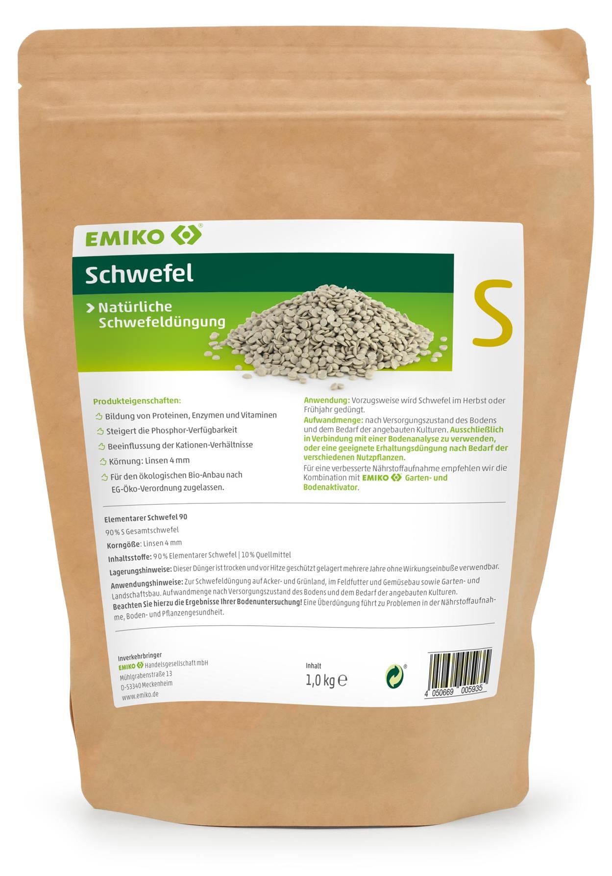 EMIKO Schwefel 1kg Schwefeldünger Elementarschwefel Granulat Linsen 4mm