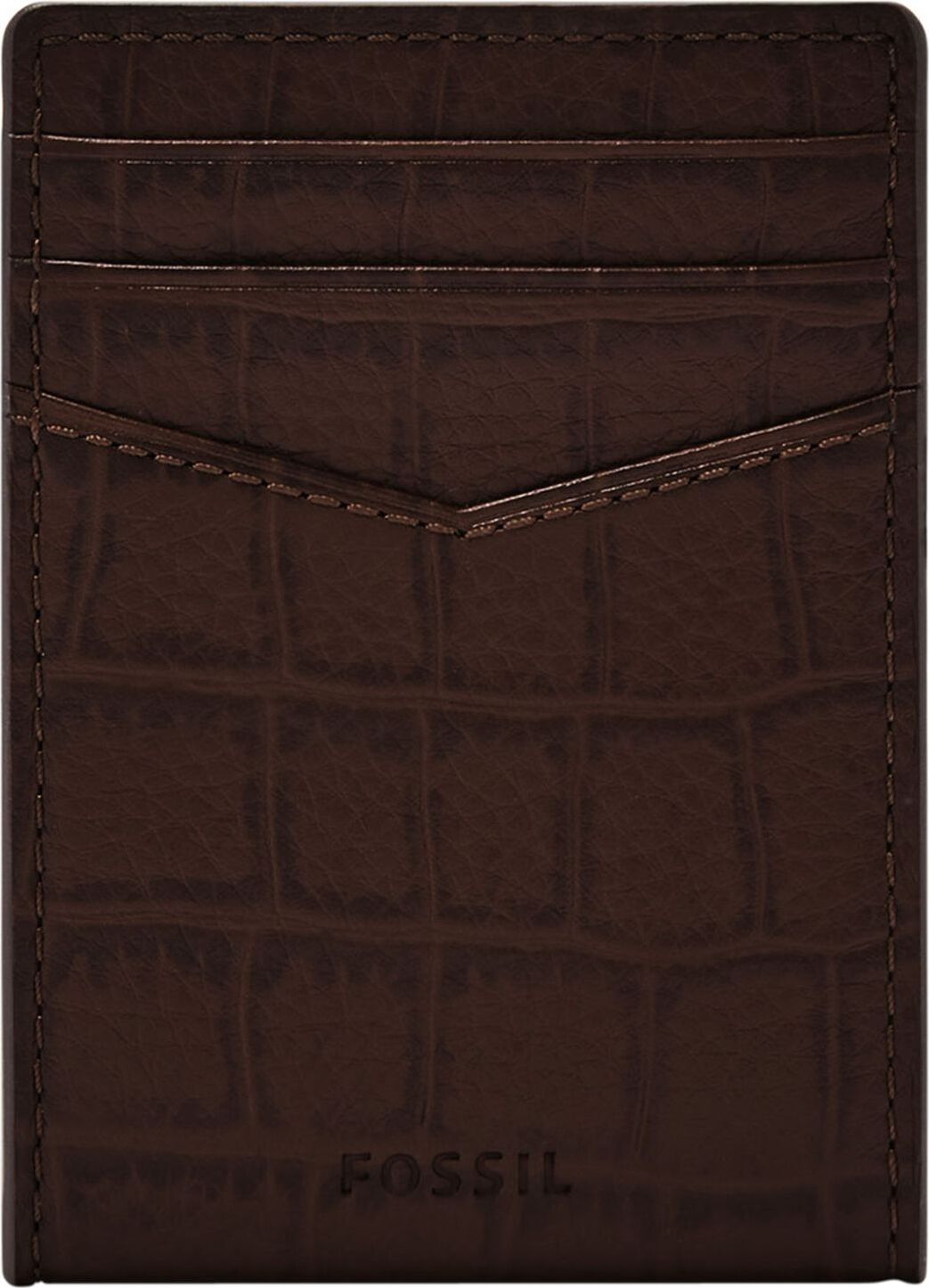 FOSSIL Geldbörse Geldklammer Andrew Emboss Card Case Brown Croco dunkelbraun ML4525204