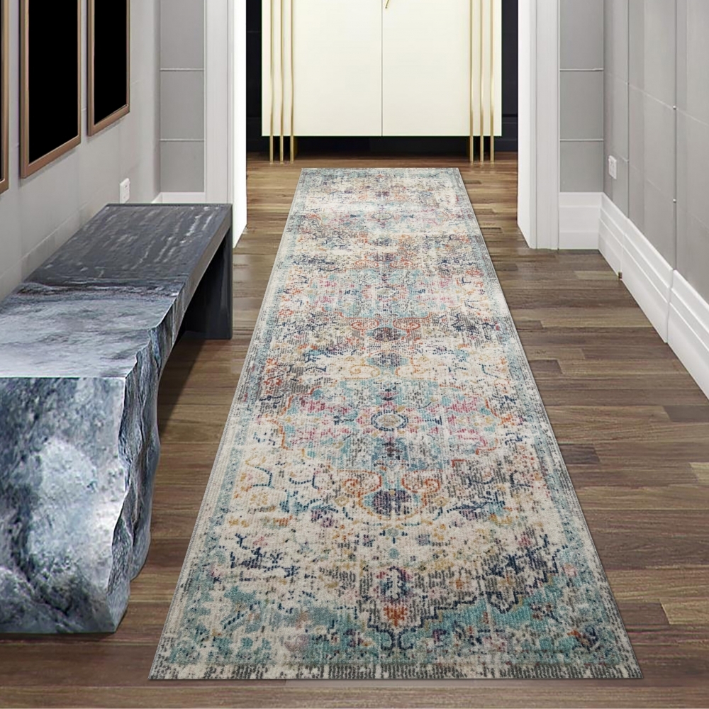 Teppich-Traum Teppich Orient Teppich Outdoor Wohnzimmerteppich Vintage bunt Größe - 80 x 300 cm 20157/0953