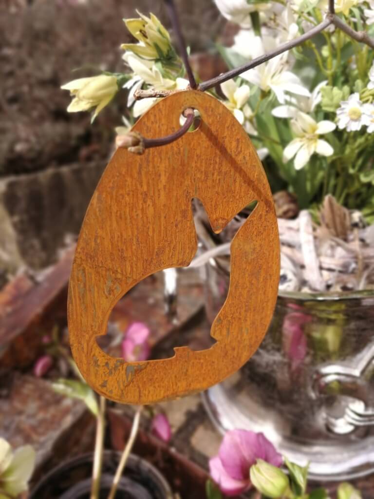 Dekoramia Edelrost Osterei Hase Knuddel, umschauend, zum Hängen