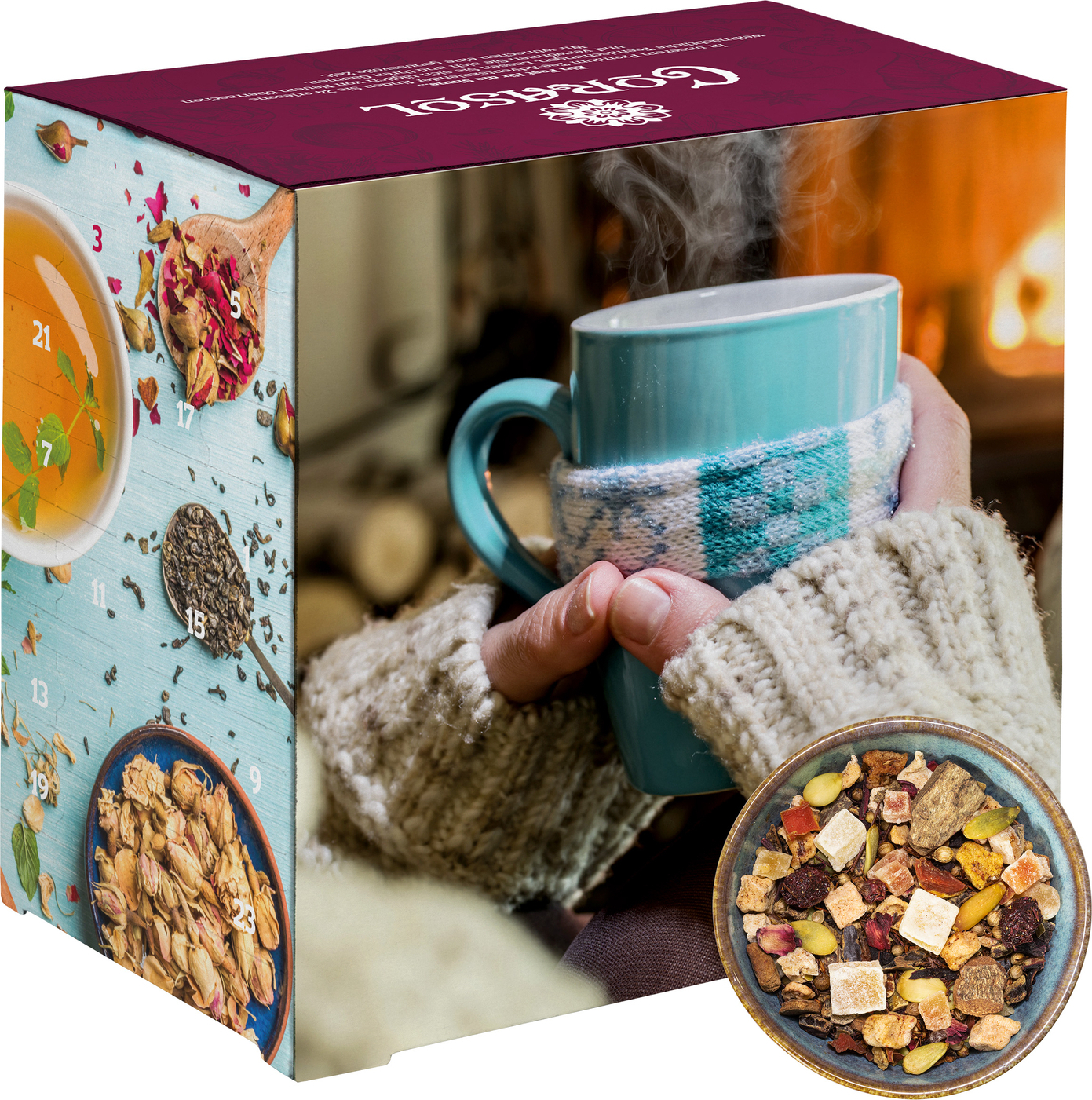 Adventný kalendár Corasol Premium Tea s 24 vianočnými gurmánskymi čajmi, sypaný čaj, nápad na darček pre ženy (223 g)