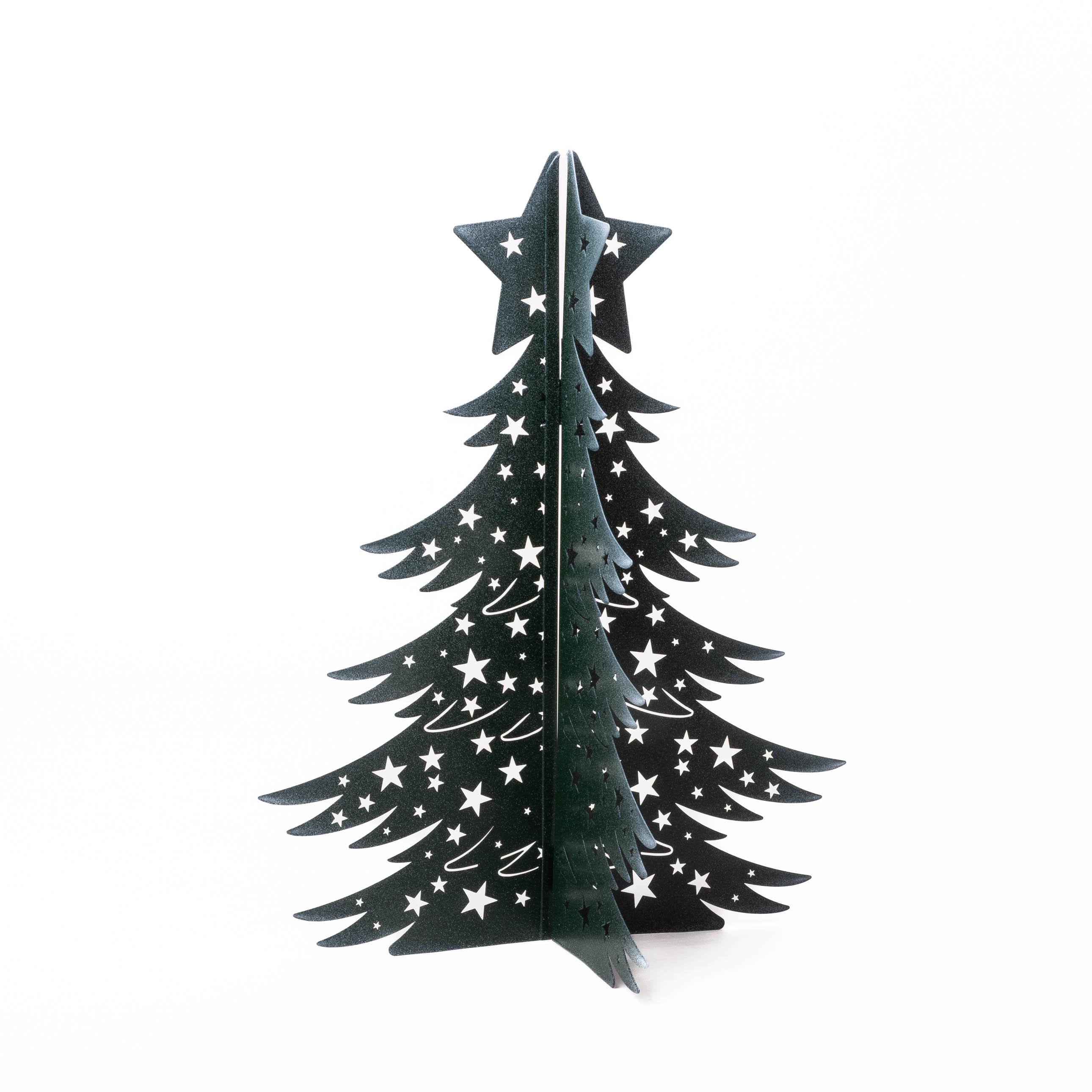 Garden Dekory 3D-Weihnachtsbaum aus pulverbeschichtetem Stahl H54 cm – Faltbare Metall-Dekoration mit Scharnieren, schwarz mit Glitzer