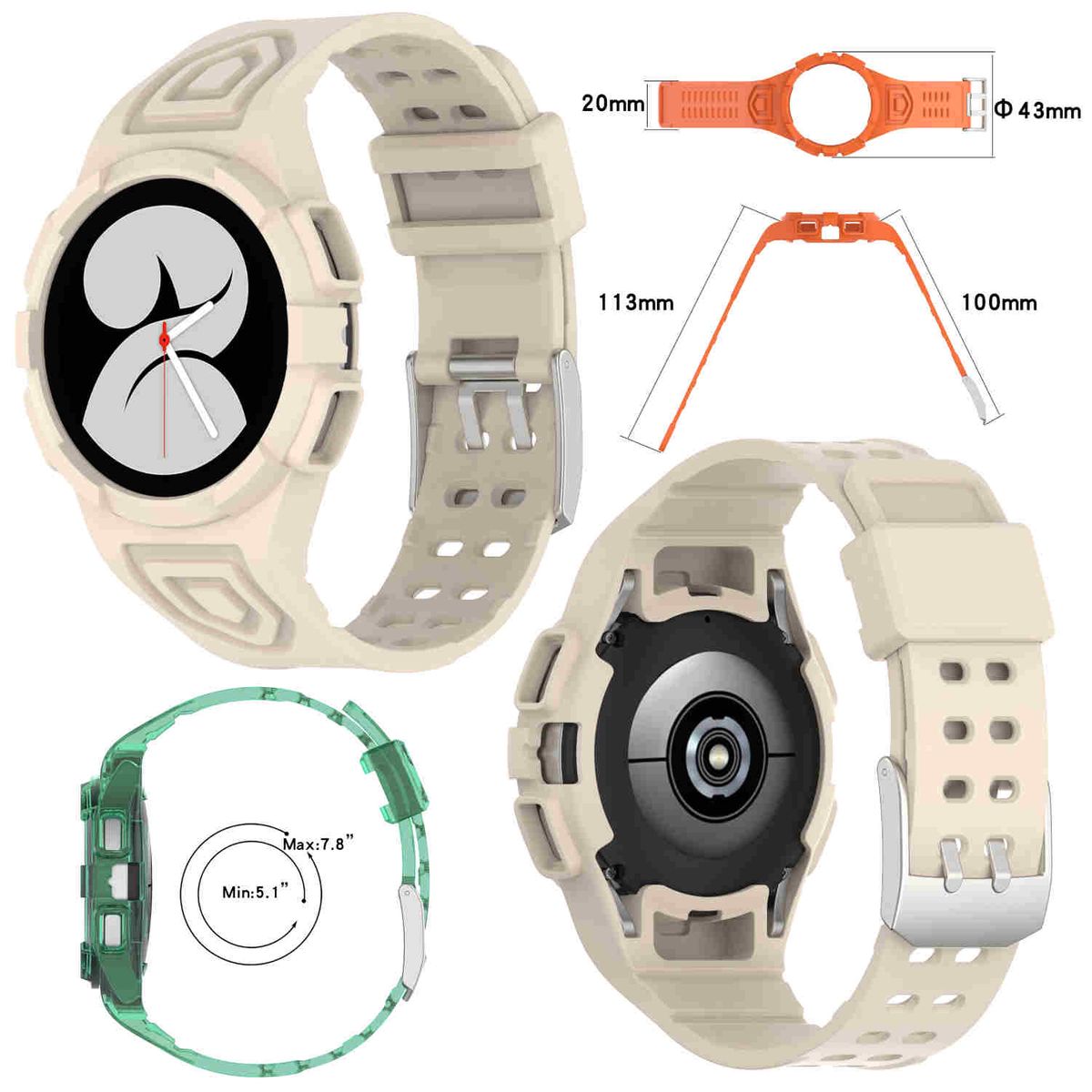 Pre Samsung Galaxy Watch 4 Classic 46mm plastový / silikónový remienok s ochranným puzdrom Watch Watch Beige Náhradný remienok na ruku