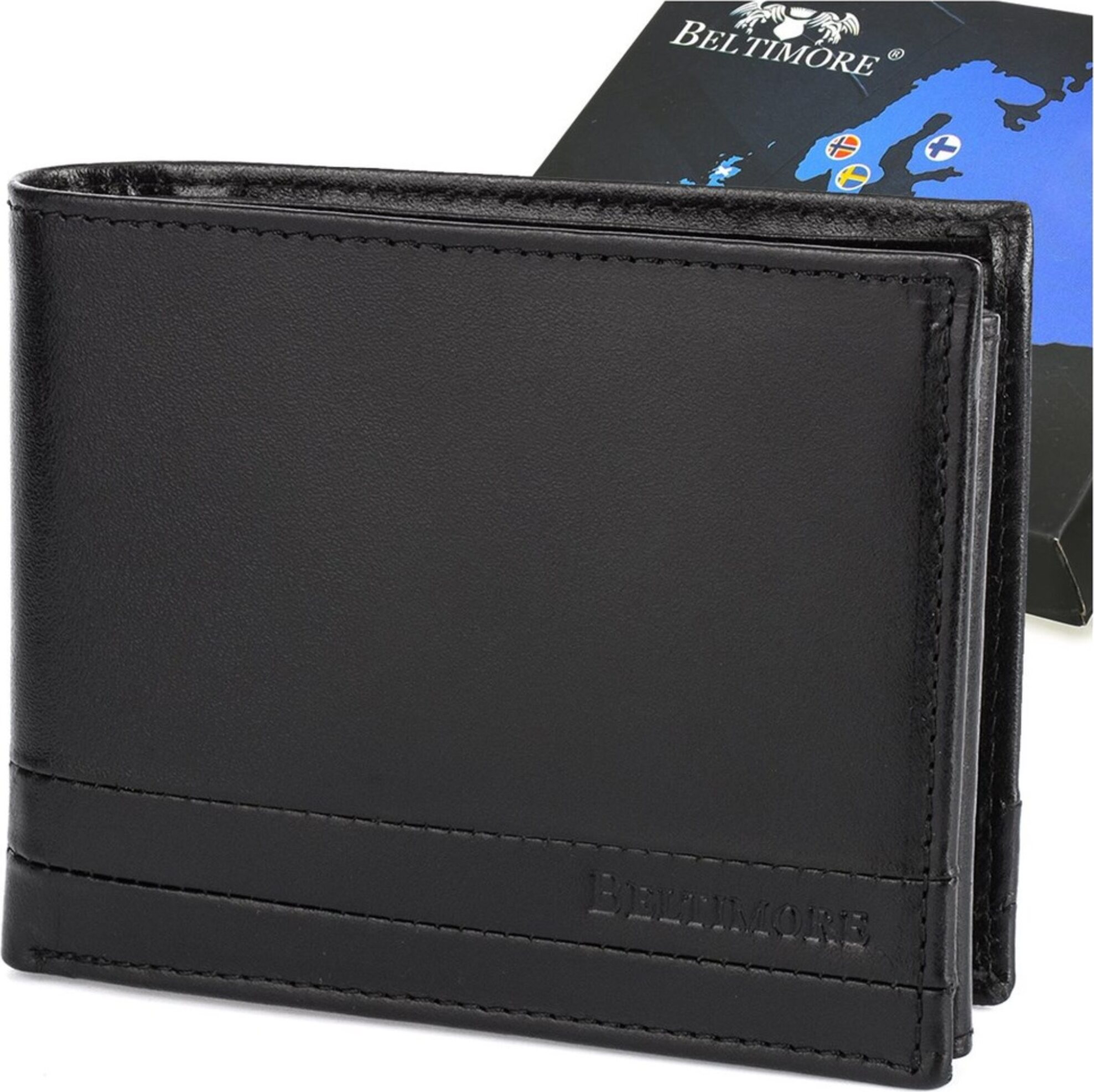 Beltimore Klassische Herren-Geldbörse aus Naturleder, groß, horizontal, schwarz, RFID-geschützt g07