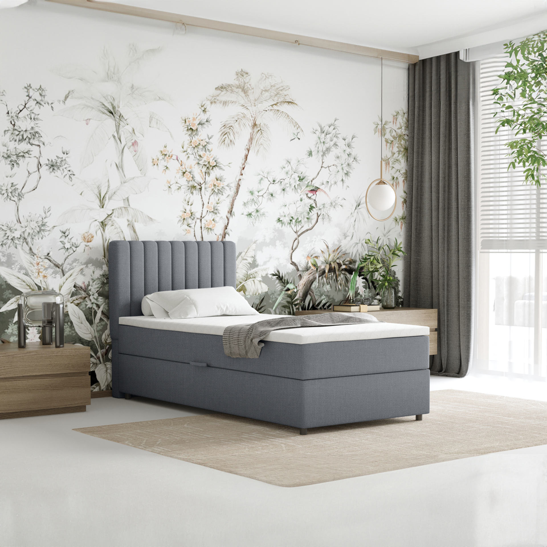 Boxspringbett 90x200 EVEREST, mit Topper, mit Bettkästen, Einzelbett, , Panda Möbel EVEREST_90_FAR04