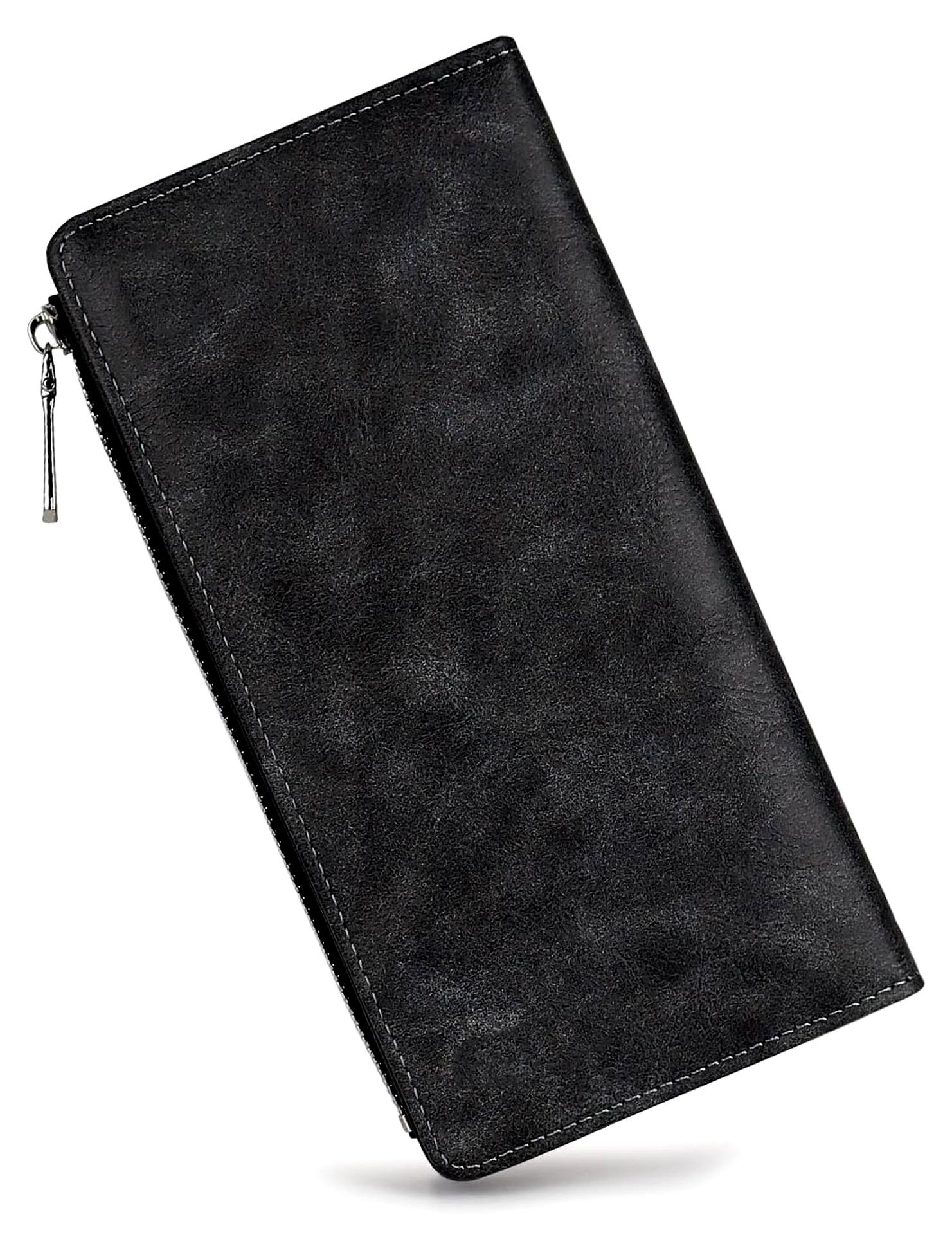 Markenlos Men's Wallets, Kunstleder Kartenetui Herren Card Wallet Men mit Reißverschluss, Geldbörse Groß Herren-Geldbörse Geldbeutel Herren Groß für Kreditkarten, Debitkarten, Bargeld (Schwarz)