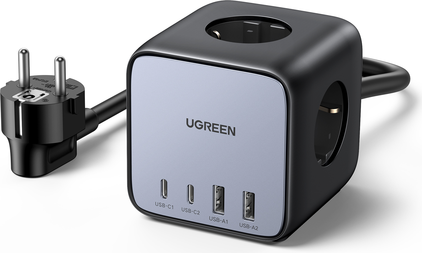 Ugreen Diginest Wrfel 7-in-1, 3 AC-Ausgnge, Typ C, 1,8 m, Grau, Schwarz, 3680 W 60167