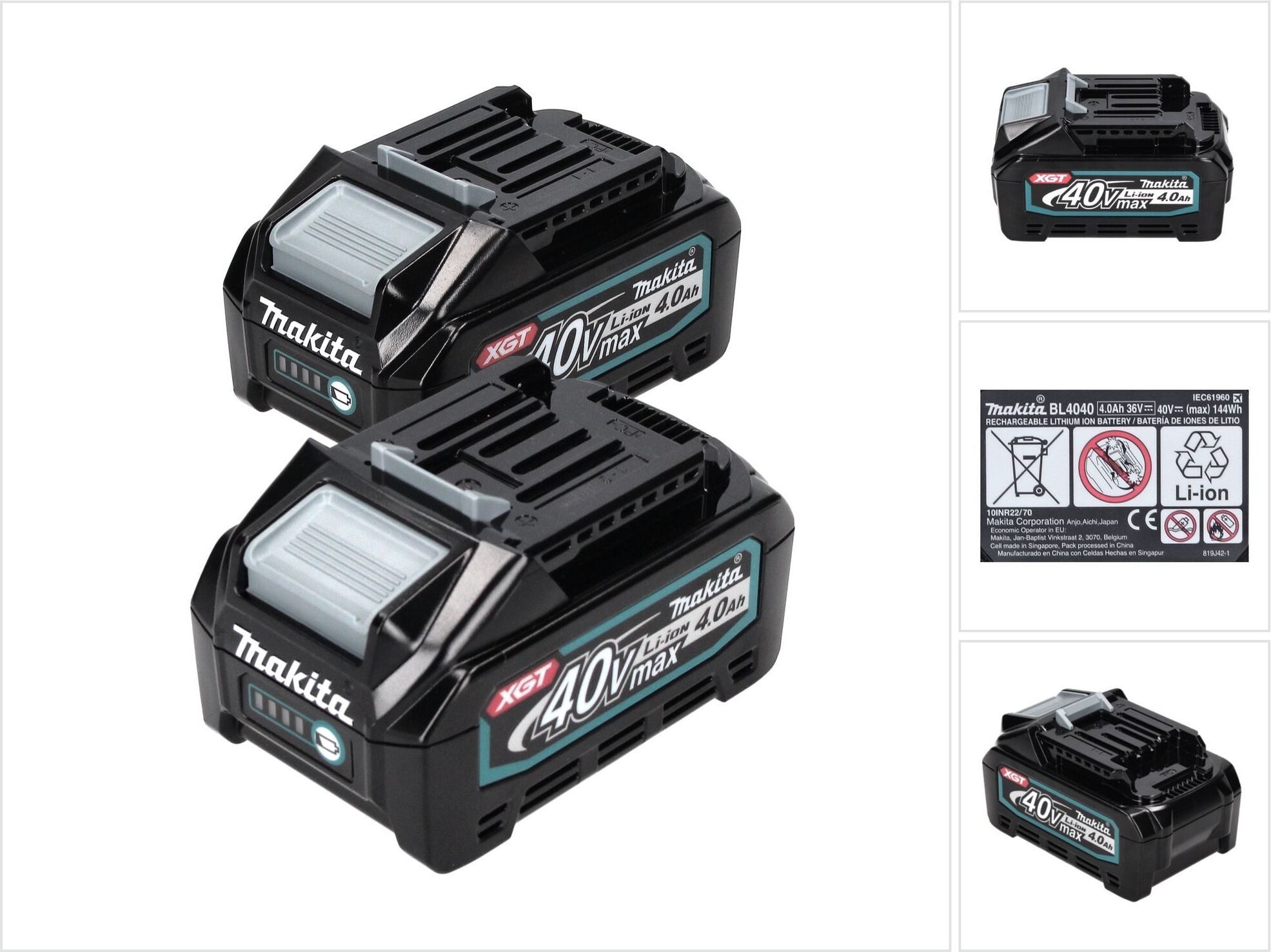 Makita Akku Set 2x BL 4040 40 V max. 4,0 Ah XGT Li-Ion Akku ( 2x 191B26-6 ) IP64 Schutzklasse mit LED Anzeige