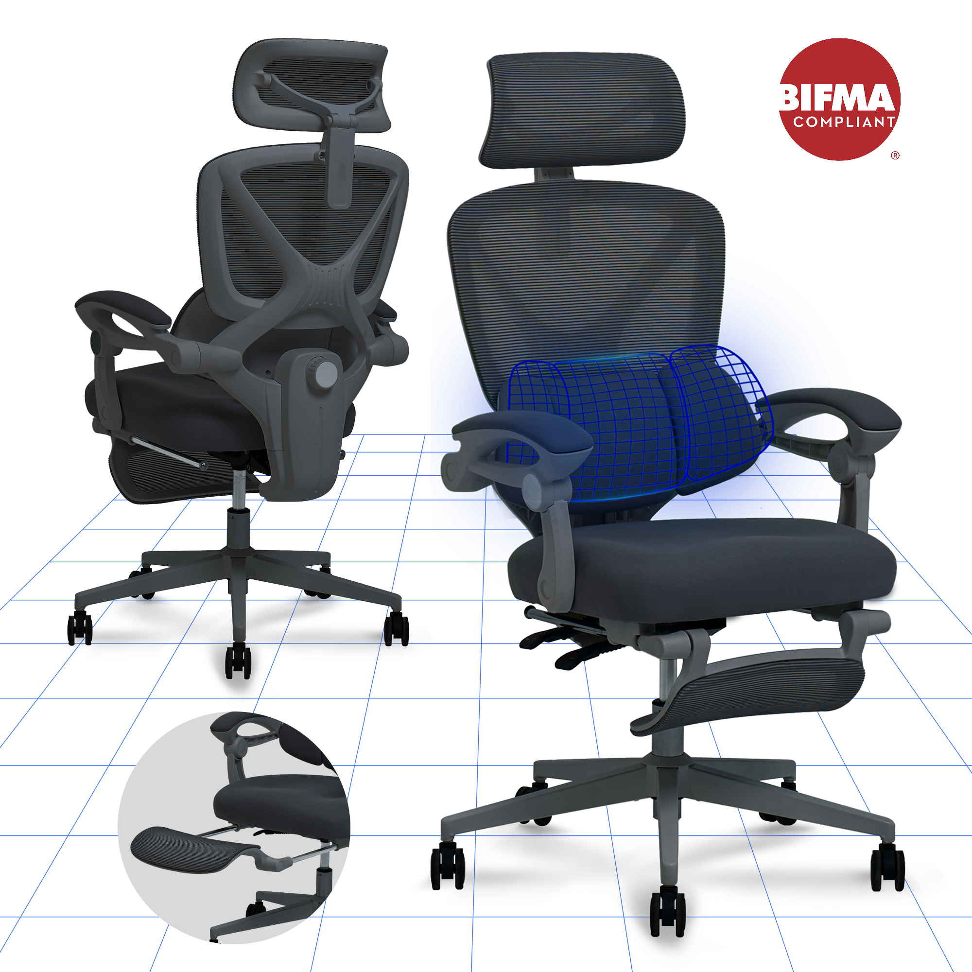 FLEXISPOT Foldex Chaise de Bureau Ergonomique, Chaise Pliante avec