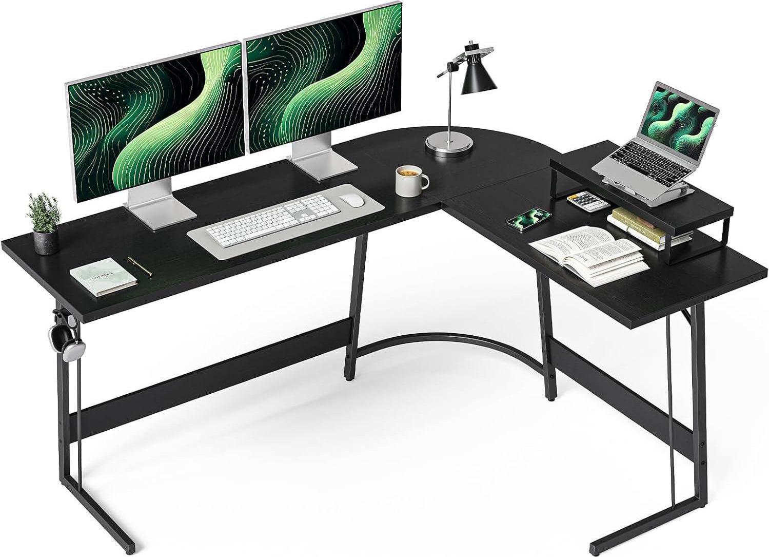 Gaming Tisch Eckschreibtisch 150 x 120 cm L-Form Schwarz Monitorständer