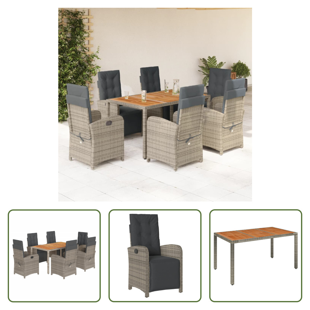 The Living Store 7-dielny záhradný jedálenský set s vankúšmi sivý polyratan