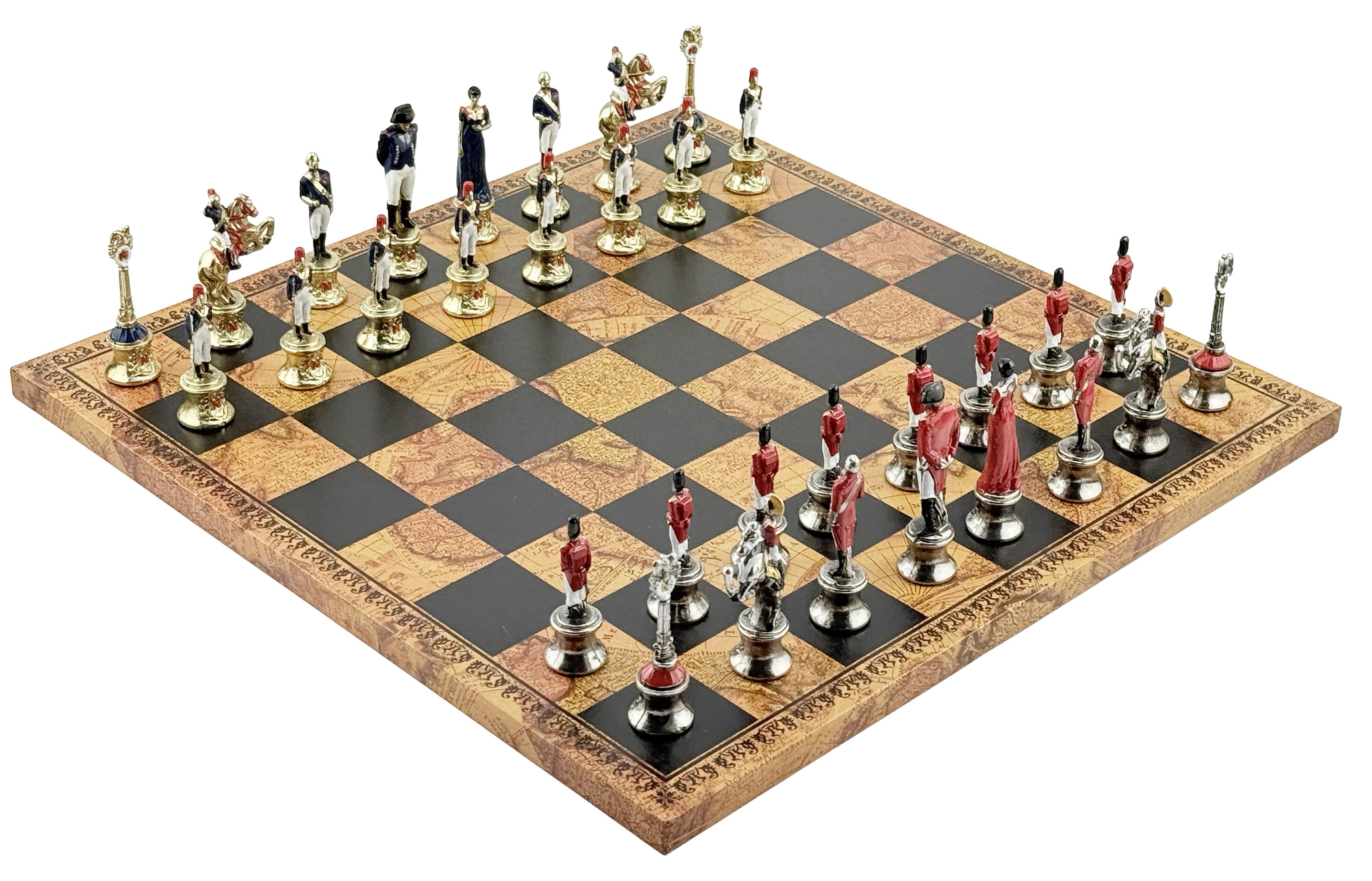 ITALFAMA CHESS SET 'NAPOLEONE' Metal Pieces +Leatherette Board 40cm