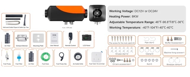 Ohrievač auta, dieselové palivo, diaľkové ovládanie, 8KW Bluetooth