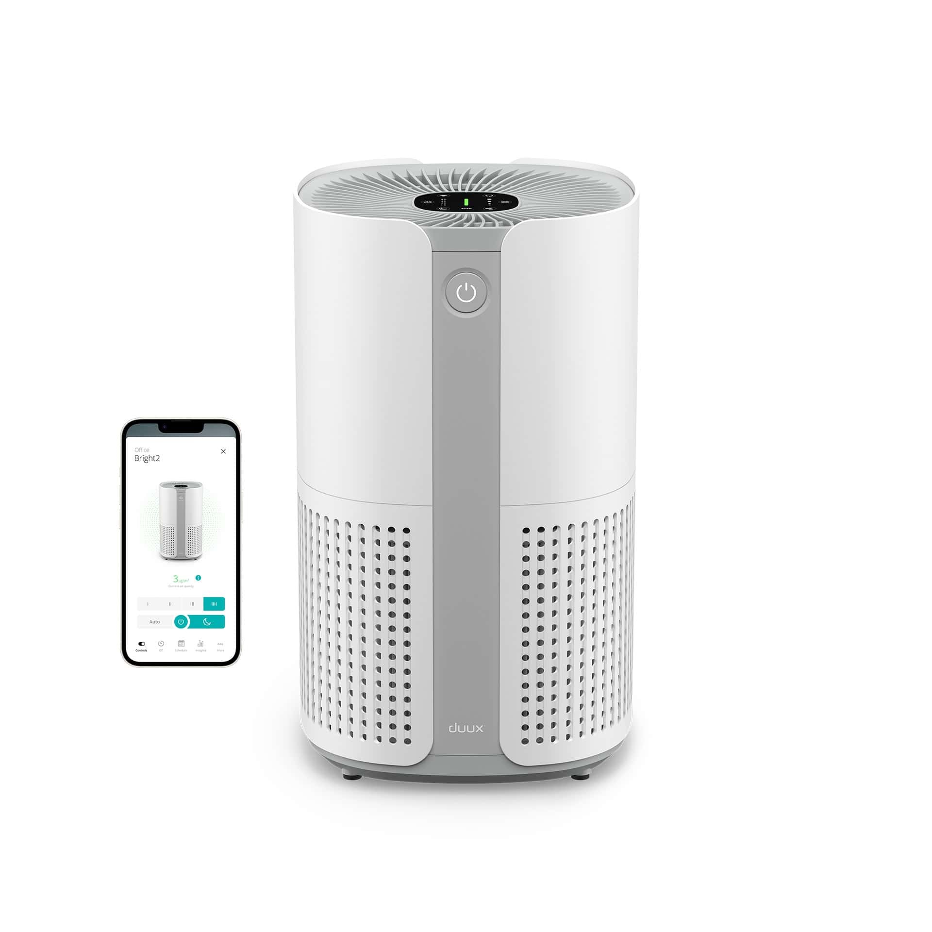 Duux Bright 2 Smart Air Purifier - Čistička vzduchu pre alergikov s 210 CADR, indikátorom kvality vzduchu a ionizátorom - Čistí až 99,97 % znečistenia na ploche do 42 m² - biela