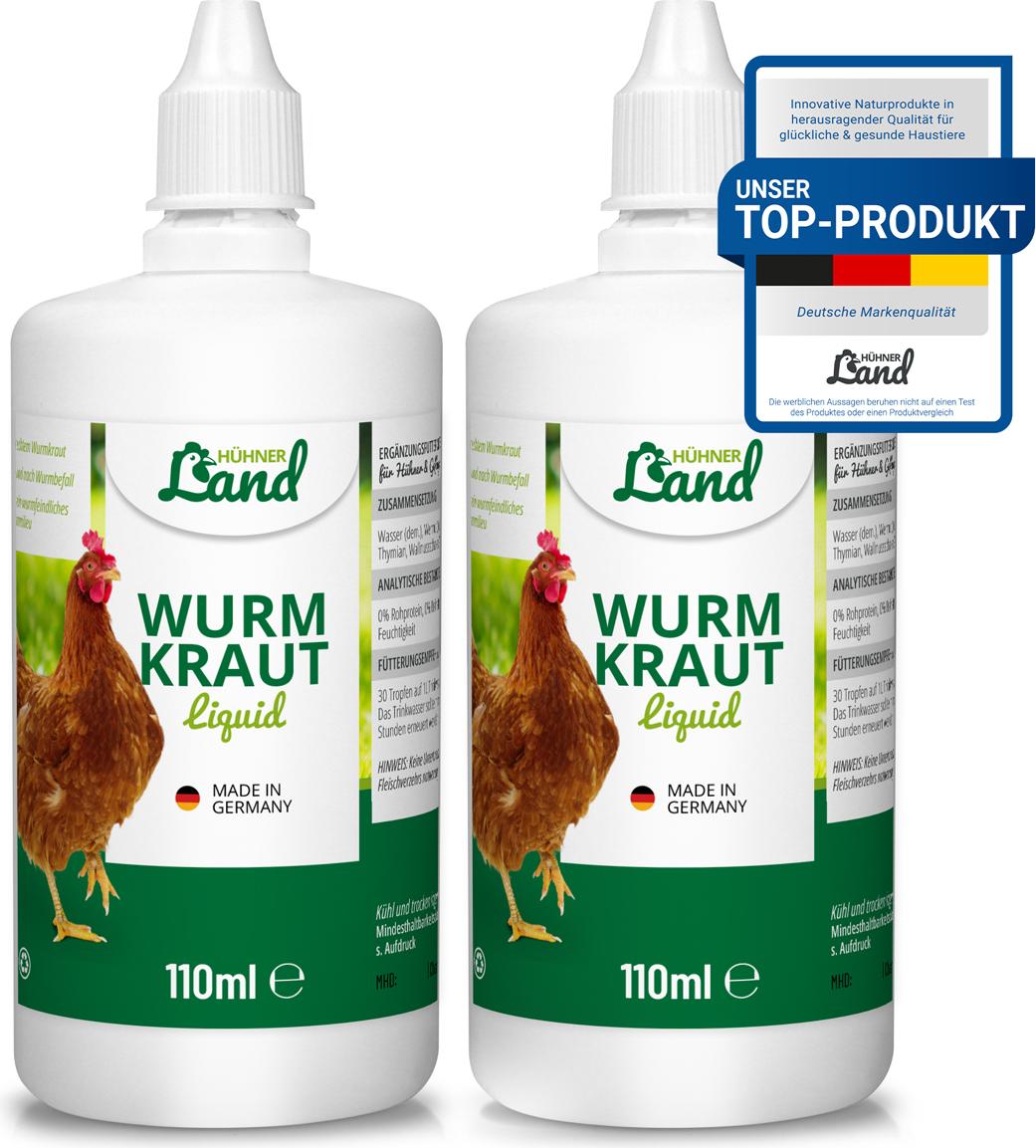HÜHNER Land Wurmkraut Liquid 2 x 110ml für Hühner & Geflügel, Wurmkur sekundierend für Hühner, natürliche Rezeptur, Wurmmittel sekundierend, kein Anthelminthikum 320011-0220