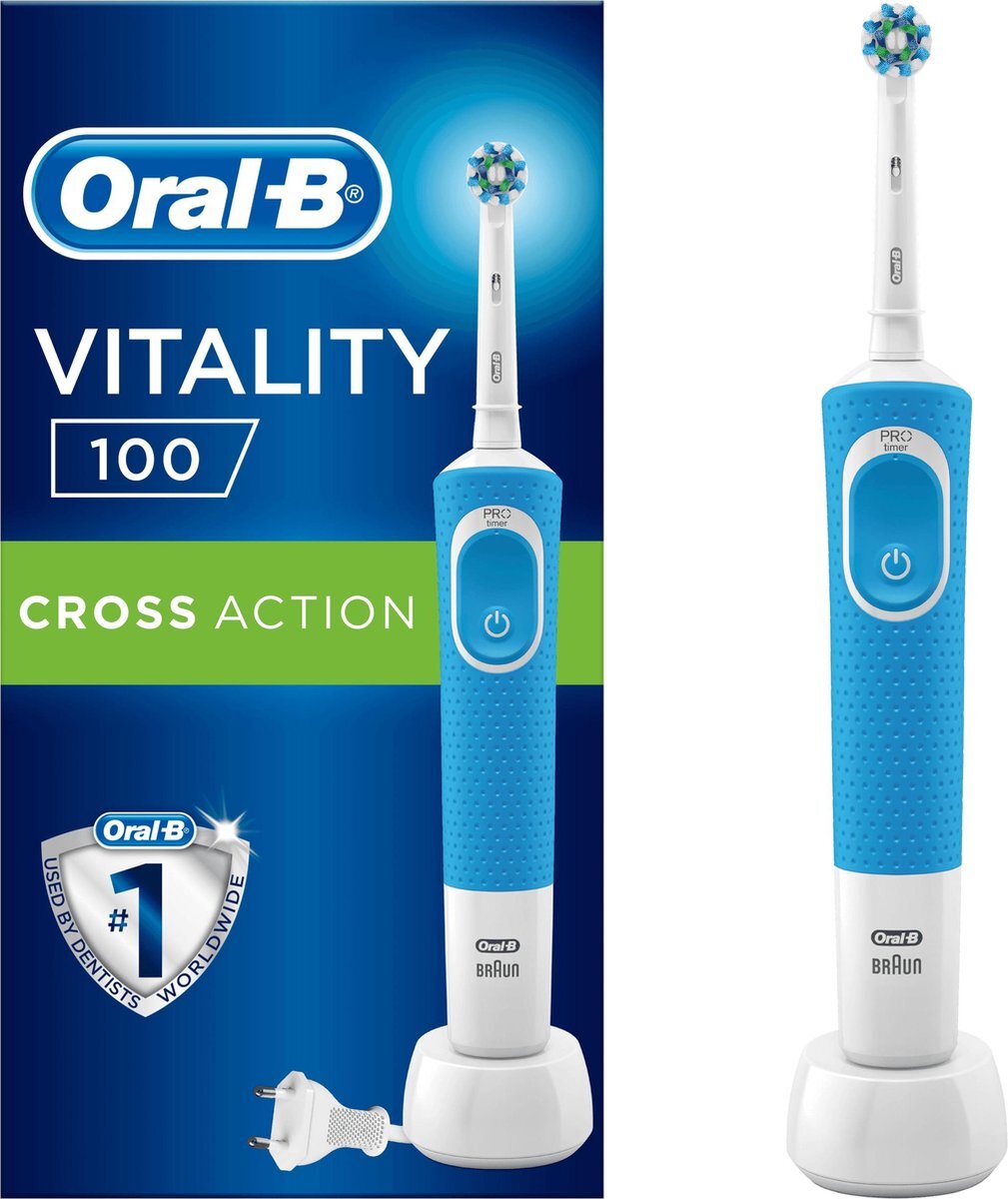 Oral-B Vitality 100 Cross Action, Dospelý, Rotujúco-oscilačná zubná kefka, Modrá, 7600 pohybov za minútu, 4 x 30 sec, -, N