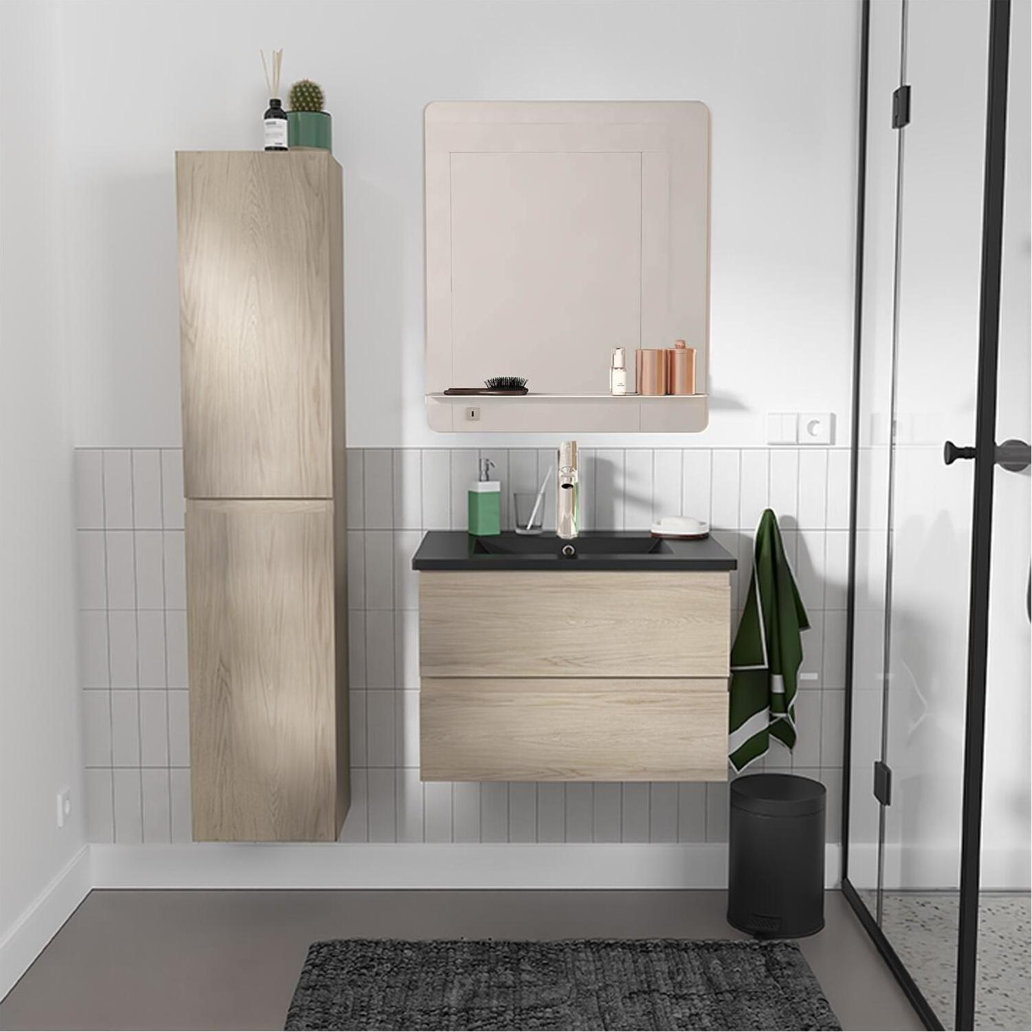 Einzelwaschtisch-Set 60 cm + Wasserhahn + Spiegel + SORRENTO-Säule