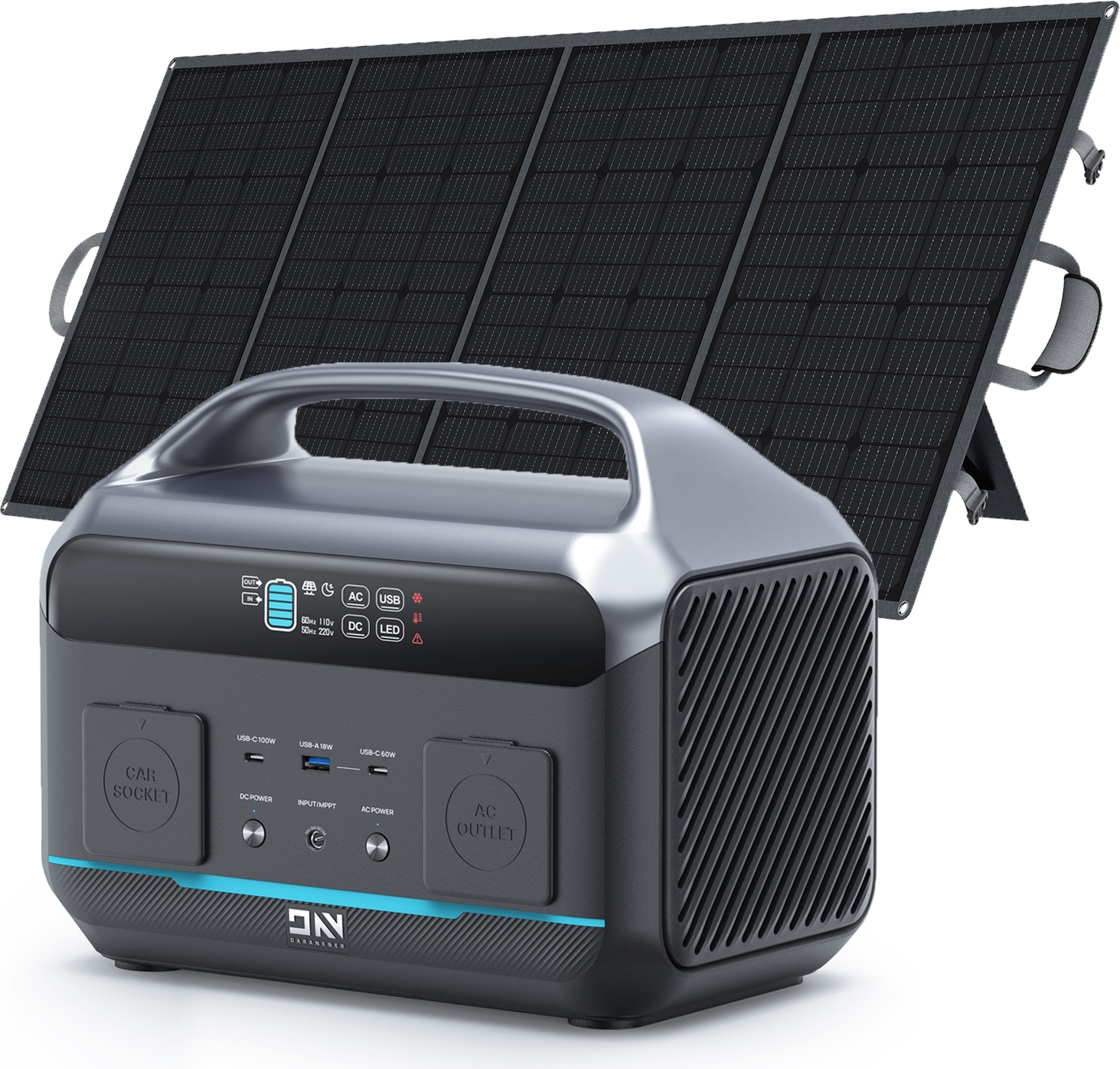 DaranEner NEO300 PRO 600W (1200W Peak) Elektrická stanica s 300W solárnym panelom SP300, solárny generátor 299Wh/12Ah Mobilný generátor energie
