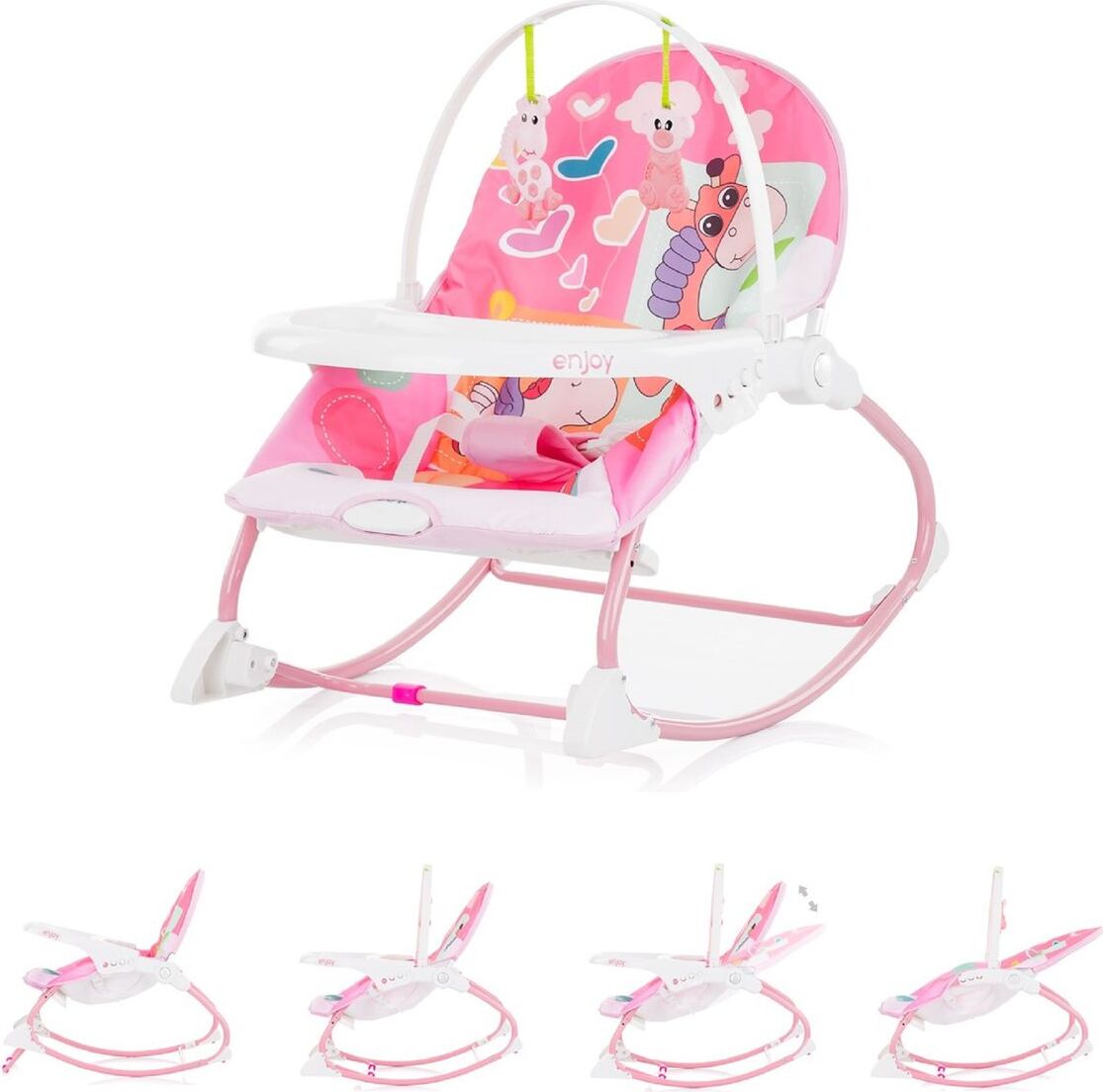 Chipolino Babywippe Enjoy, Stuhl, Schaukelfunktion, Musikfunktion, Spielbogen rosa SHENJ02103PI