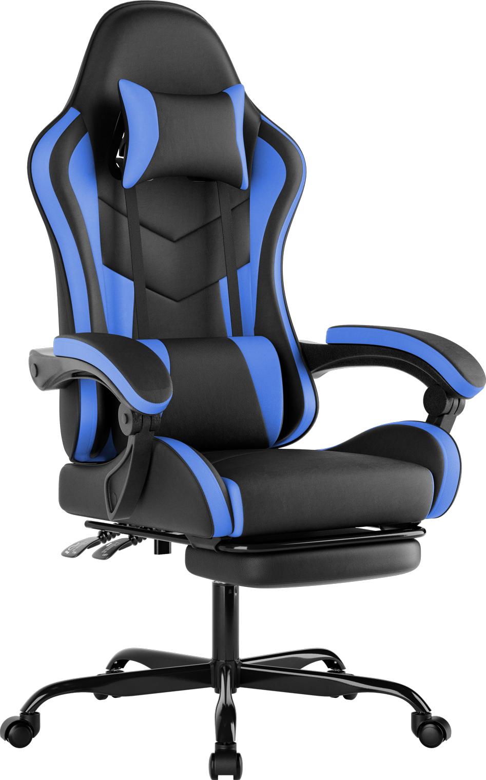 Lanki International GmbH Gaming Chair Computerstuhl Ergonomischer Gaming Stuhl mit Fußstütze Bürostuhl Ergonomischer Computerstuhl mit Lendenwirbelstütze (BLKBL)