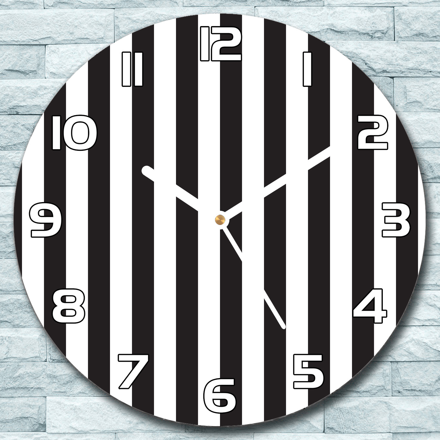 coloray Wanduhr aus Glas Rund fi 30 Weiße und schwarze Streifen Deko Schlafzimmer Büro zso-white-f30-lenarte-59