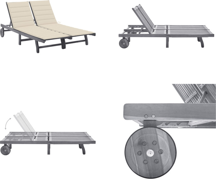 vidaXL Lehátko pre 2 osoby s vankúšom sivé akáciové masívne drevo - Lehátko - Lehátka - Drevené ležadlo - Drevené ležadlá