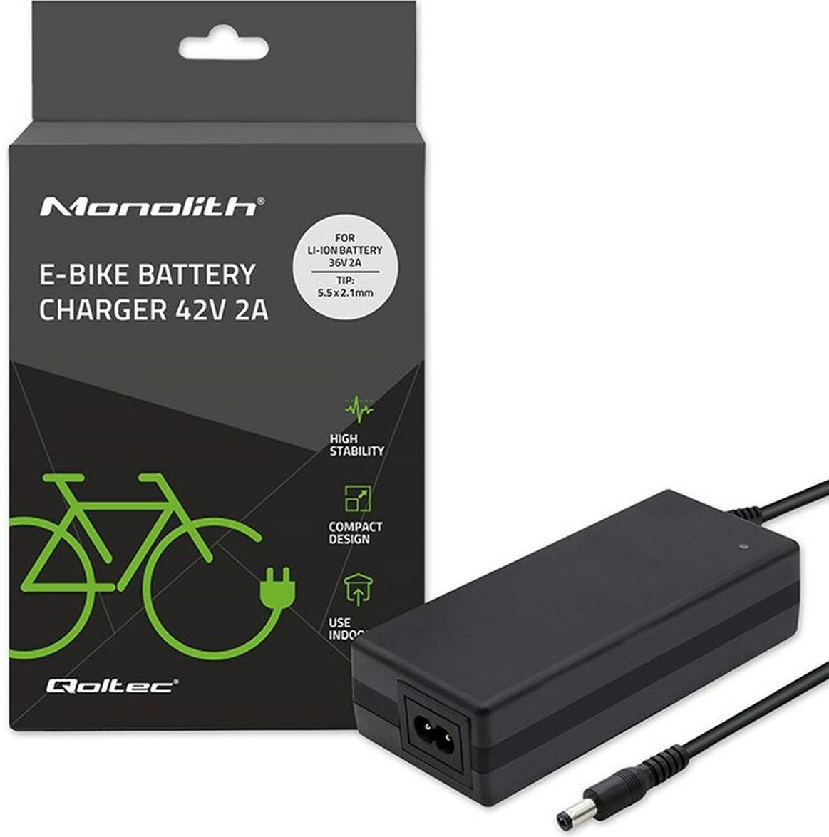 Nabíječka baterií pro elektrokola Qoltec 36V | 42V | 2A | 5,5*2,1