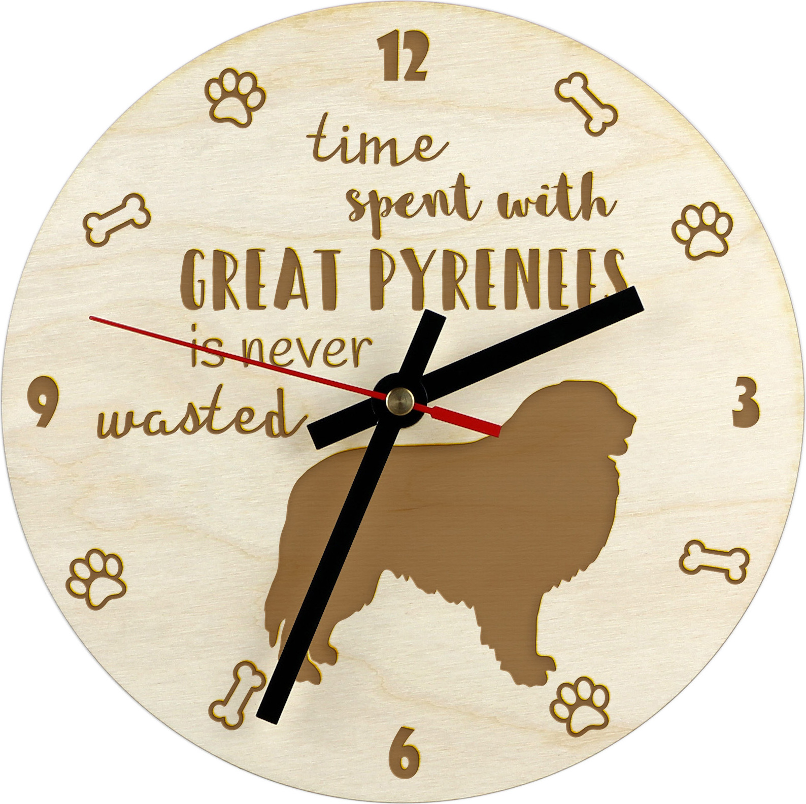 Pyrenäenberghund, Patou - Uhr mit Hund, Holzuhr mit Gravur, personalisierte Uhr von Art-Dog