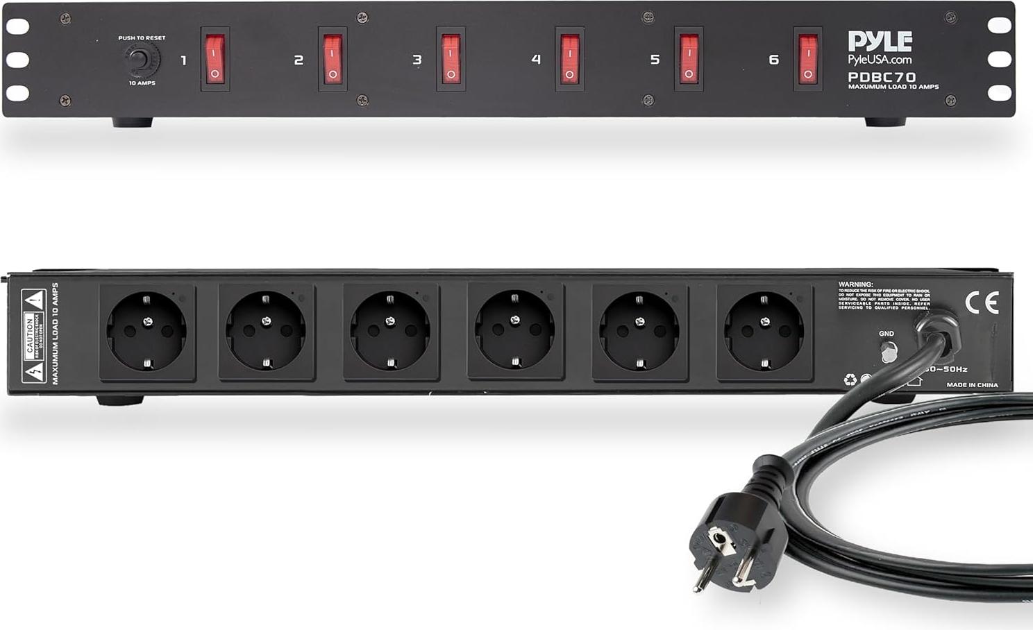 Pyle Mehrfachsteckdose, steckdosenleiste- mit 6 Steckdosen, Rack Steckdosenleiste, Power Strip- für Verstärker, Blitzschutz