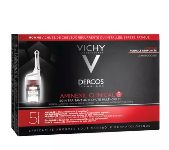 Vichy Dercos Aminexil Clinical 5 cielená starostlivosť proti vypadávaniu vlasov pre mužov Multi-Target Anti-Hair Loss Treating Care 21 x 6 ml