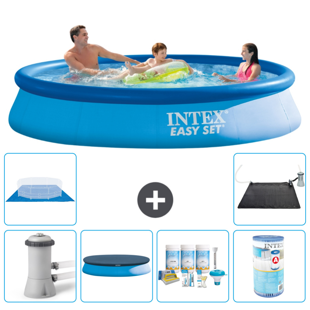 Intex okrúhly nafukovací bazén Easy Set - 366 x 76 cm - modrý - vrátane krytu čerpadla - balík na údržbu - filter - podložka - solárna rohož