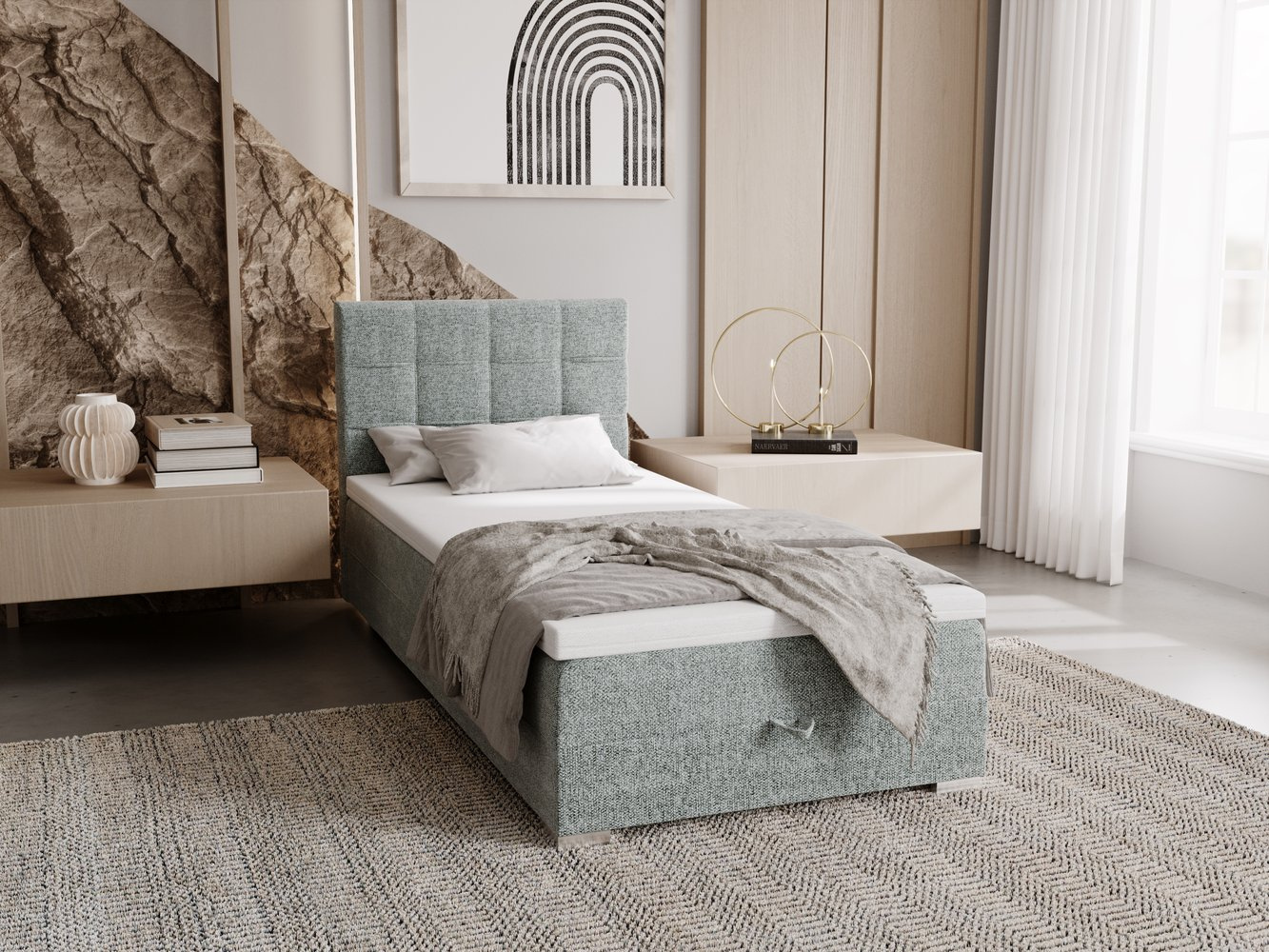 Čalúnená posteľ 80x200 ELSIE 2 s úložným priestorom - šedá, ľavé prevedenie