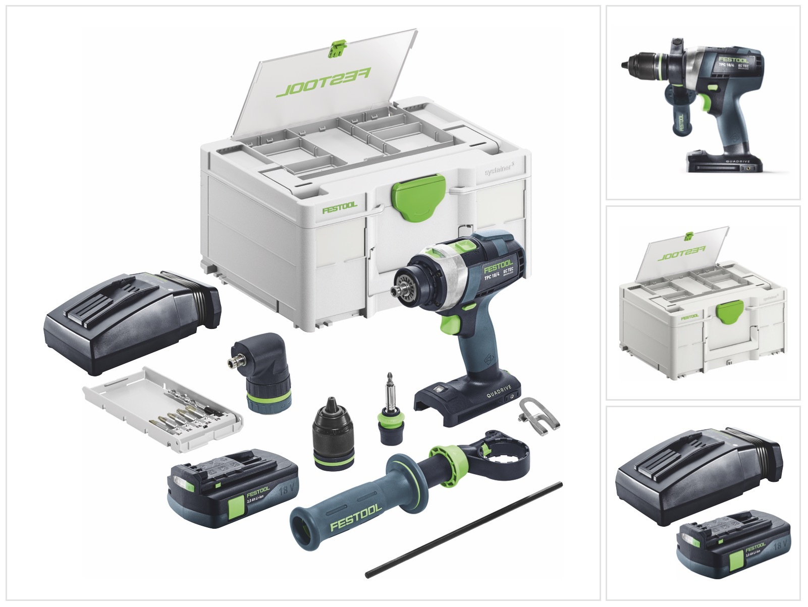 Festool TPC 18/4 I-Basic-Set akumulátorová príklepová vŕtačka 18 V 75 Nm bez kefiek + 1x akumulátor 3,0 Ah + nabíjačka + systainer