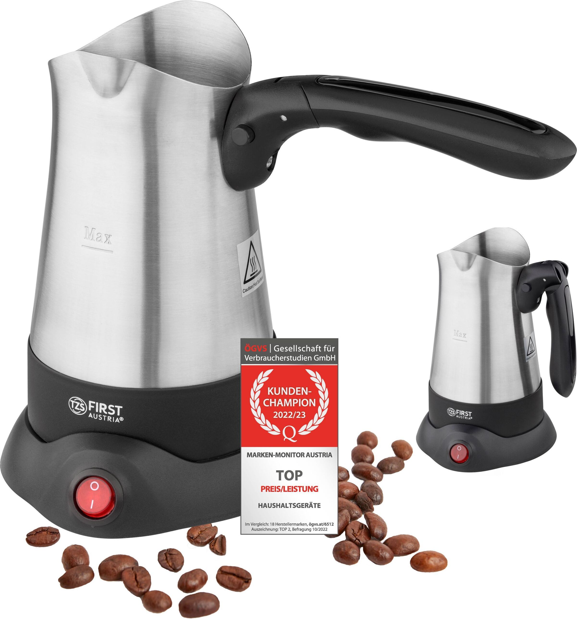 AUNMAS Türkische Kaffeekanne 300ml - Elektrischer Kaffeekessel Aus Edelstahl, EU-Stecker