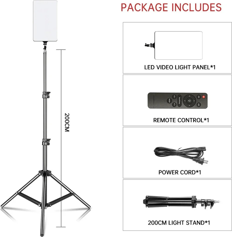 LED video svetlo, nastaviteľný jas, teplota dvoch farieb, so statívom 200 cm
