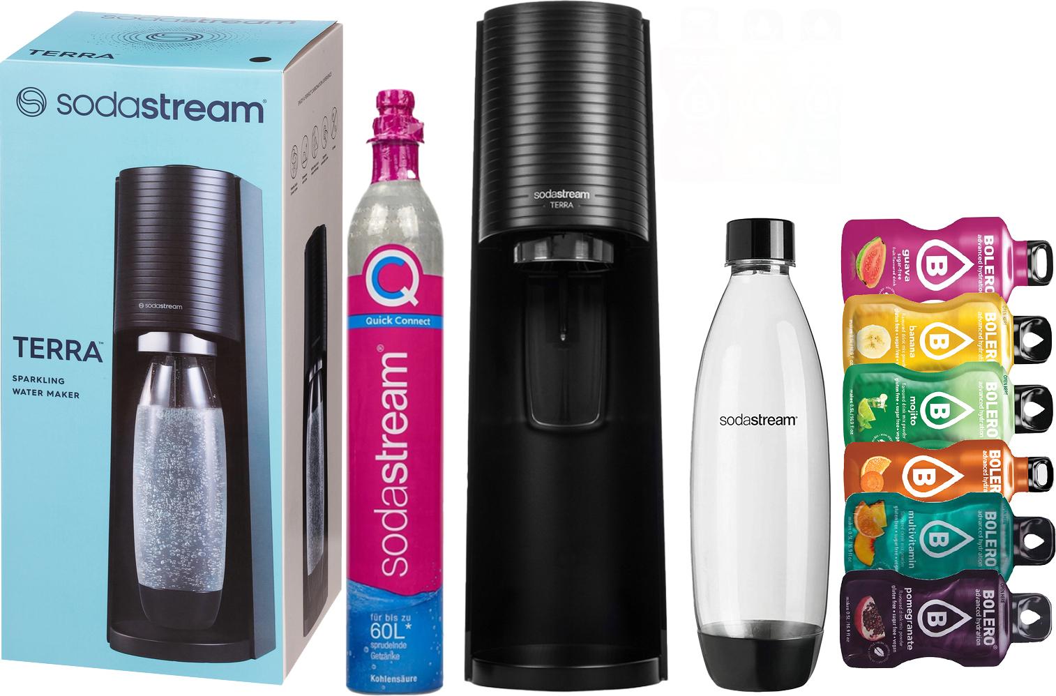 Výrobník perlivej vody SODASTREAM TERRA + bezpečnostná fľaša + 6x darčeková súprava Bolera
