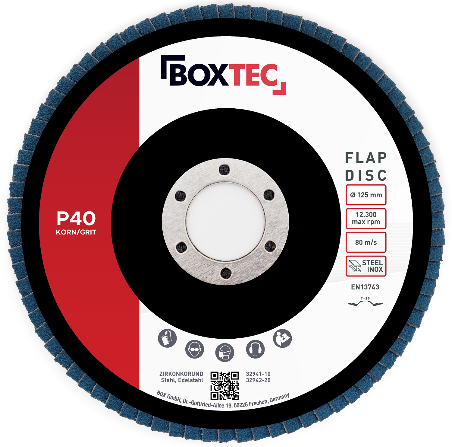 BOXTEC Profi-Fächerscheiben BLAU 125mm INOX Lamellenscheiben, Körnung:P40 - 10er Pack 32941