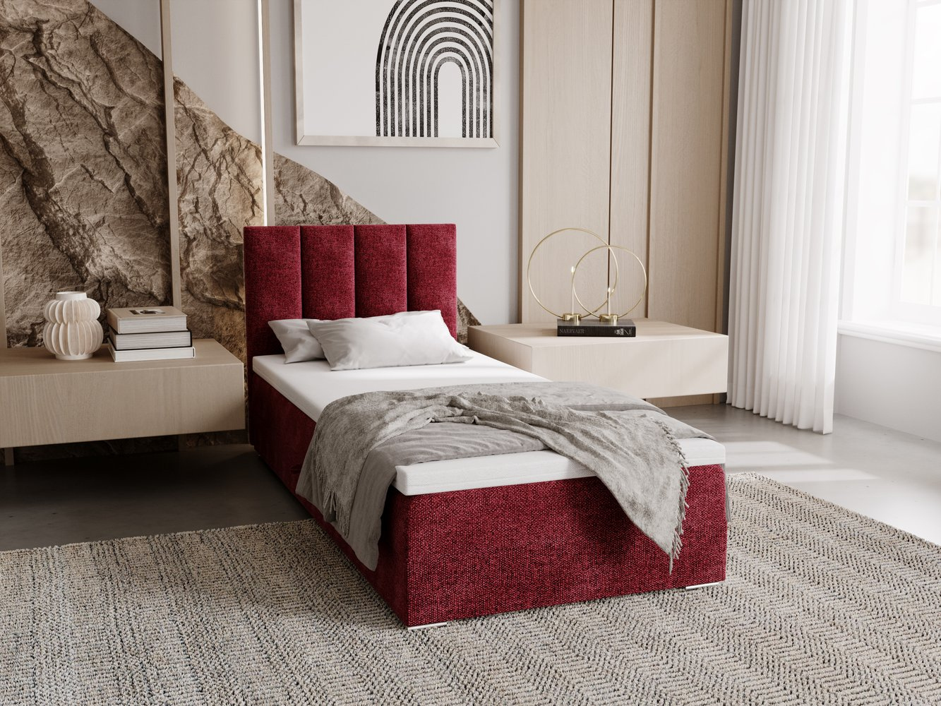 Čalúnená posteľ 90x200 ELSIE 4 s úložným priestorom - červená, pravé prevedenie