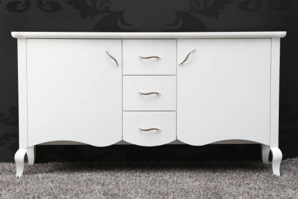Casa Padrino Barock Kommode Weiss Hochglanz Breite 160 cm, Höhe 87 cm - Moderne Barock Möbel