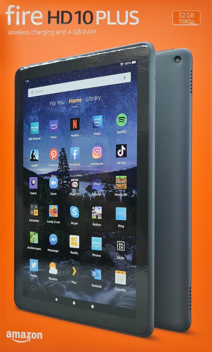 Tablet Amazon Fire HD 10 Plus (2021) Full HD displej, 32 GB, osemjadrový, 4 GB RAM, bezdrôtové nabíjanie, so špeciálnymi ponukami - bridlicovo sivý