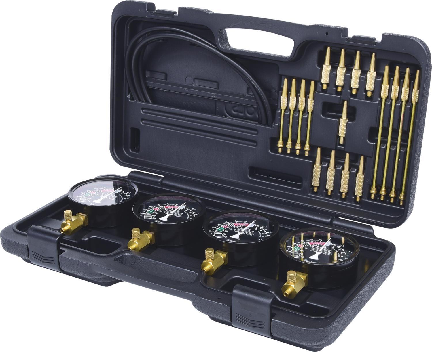 KS Tools Synchron-Vergaser-Testgerät mit 4 Synchronuhren, 28-tlg 150.3600