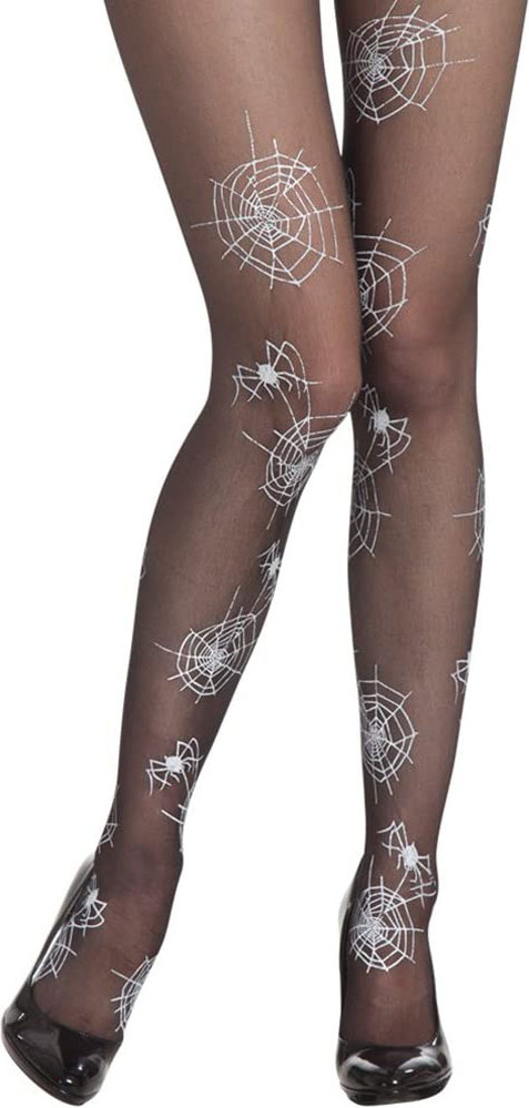 3 Paar Netzstrumpfhosen Schwarz – Halloween-Design Mit Totenkopf & Spinnen