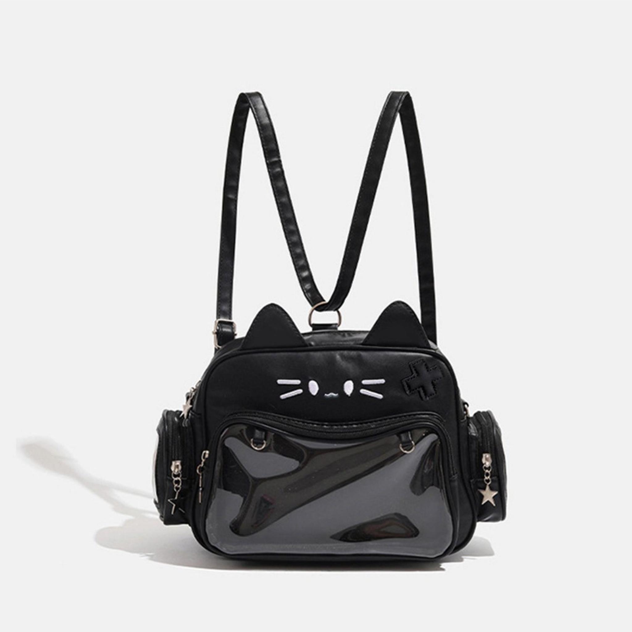 DTC GmbH Y2K Cat Ita Bag Kunstleder Damen Rucksack Leichter Schulrucksack